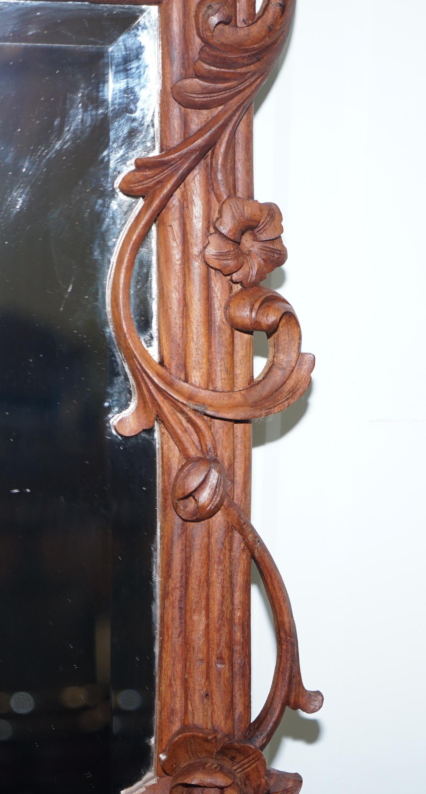 Lovely Hand Carved Fruit and Foliage Hard Wood Framed Bevelled Edge Wall Mirror For Sale 5