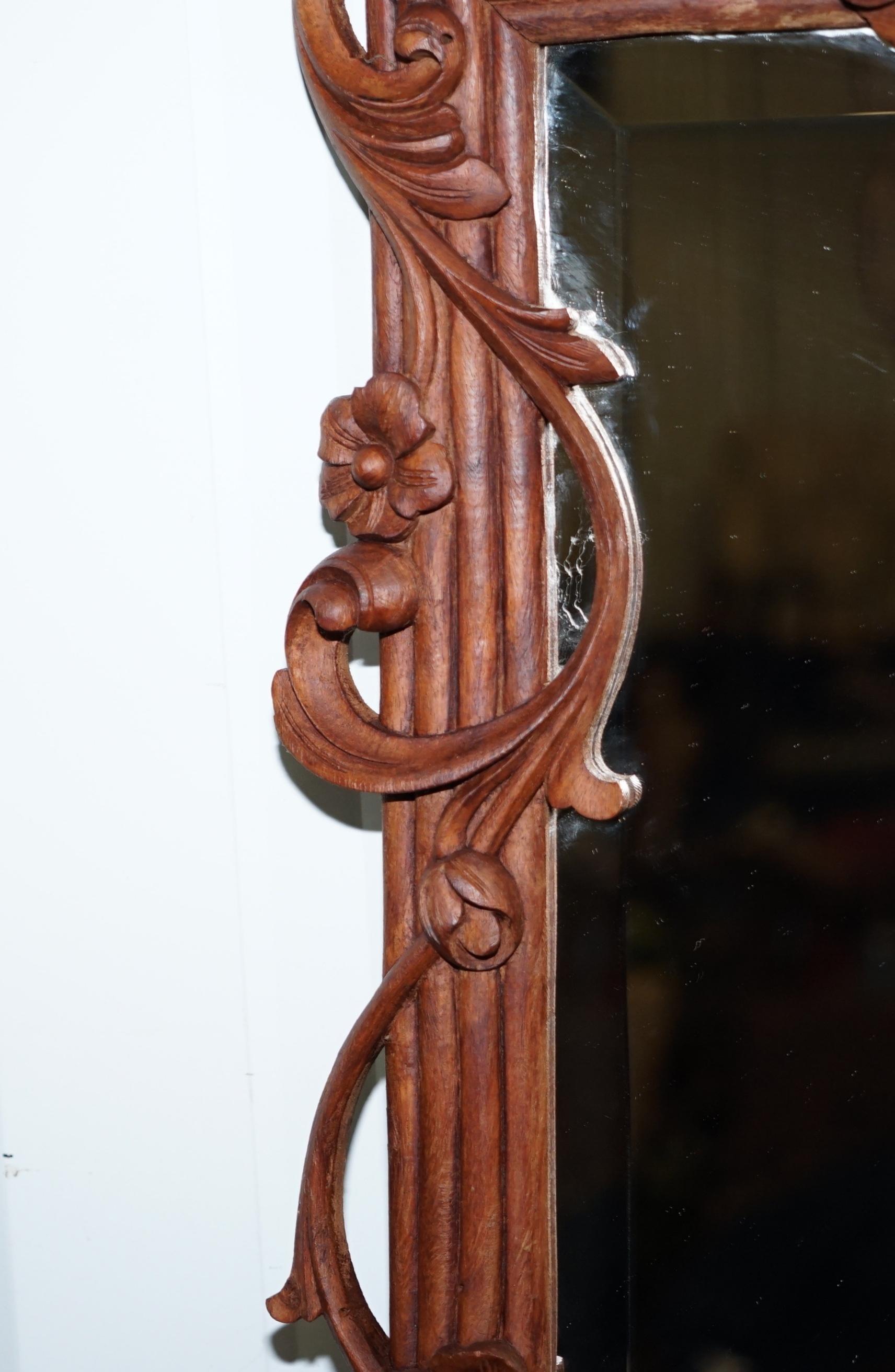 Lovely Hand Carved Fruit and Foliage Hard Wood Framed Bevelled Edge Wall Mirror For Sale 6