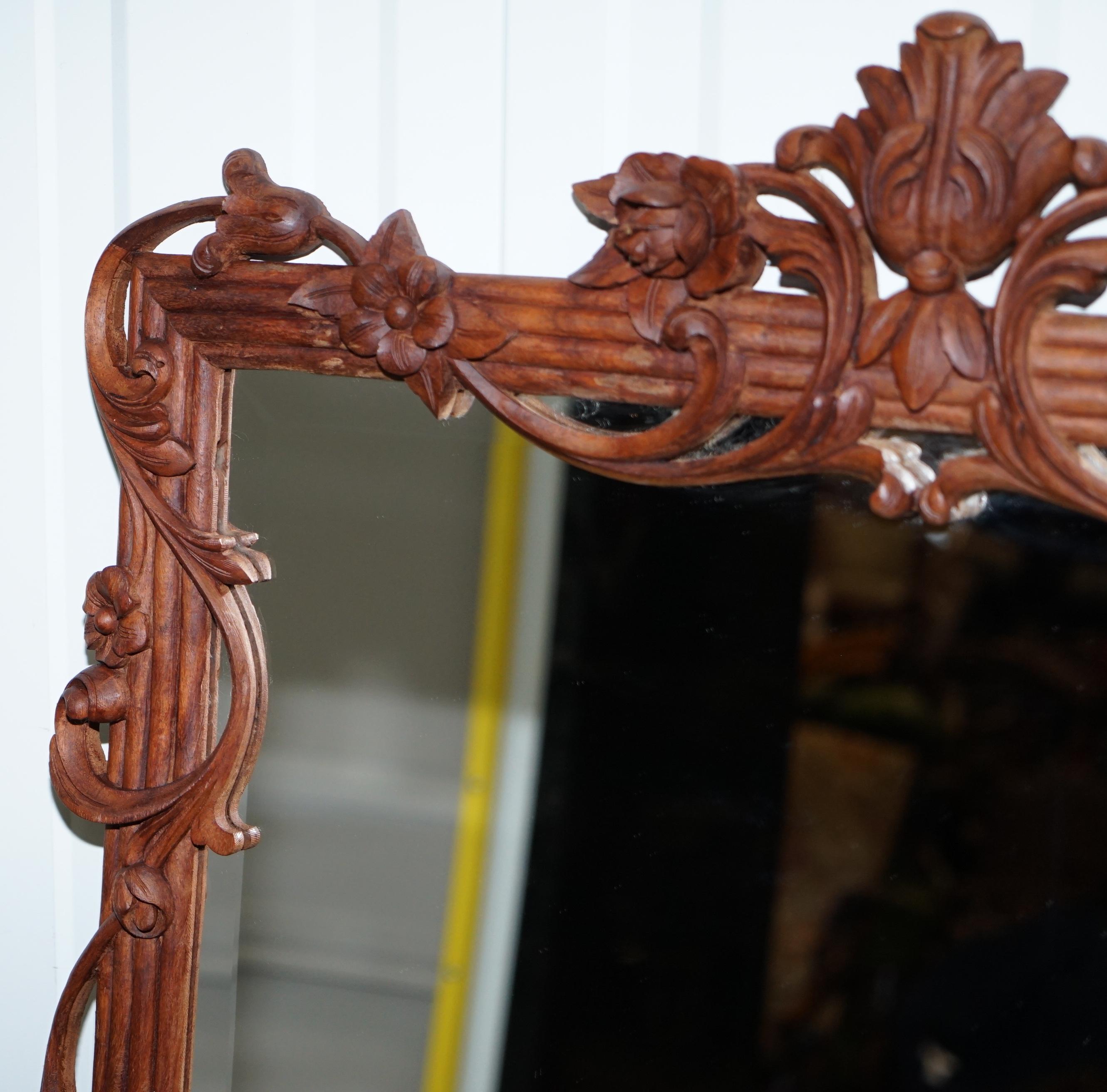 Hand-Crafted Lovely Hand Carved Fruit and Foliage Hard Wood Framed Bevelled Edge Wall Mirror