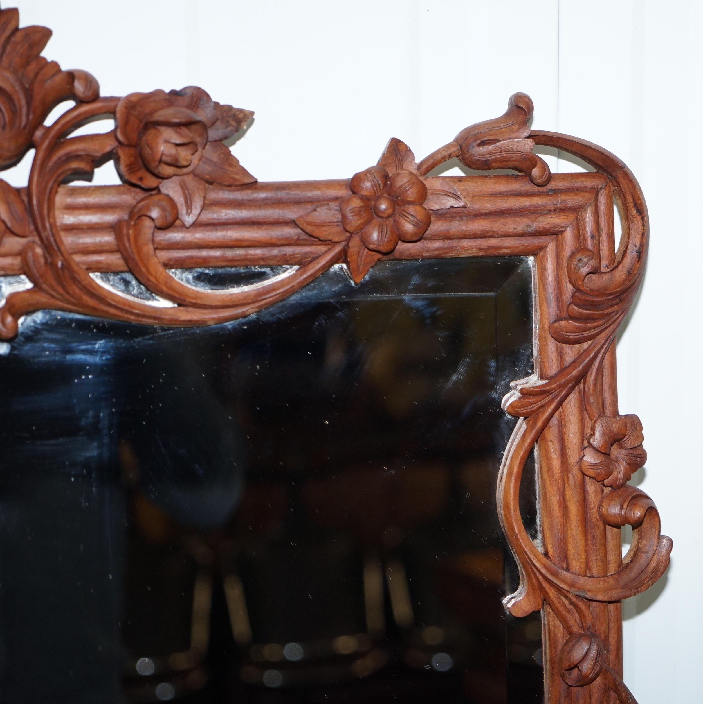 20th Century Lovely Hand Carved Fruit and Foliage Hard Wood Framed Bevelled Edge Wall Mirror