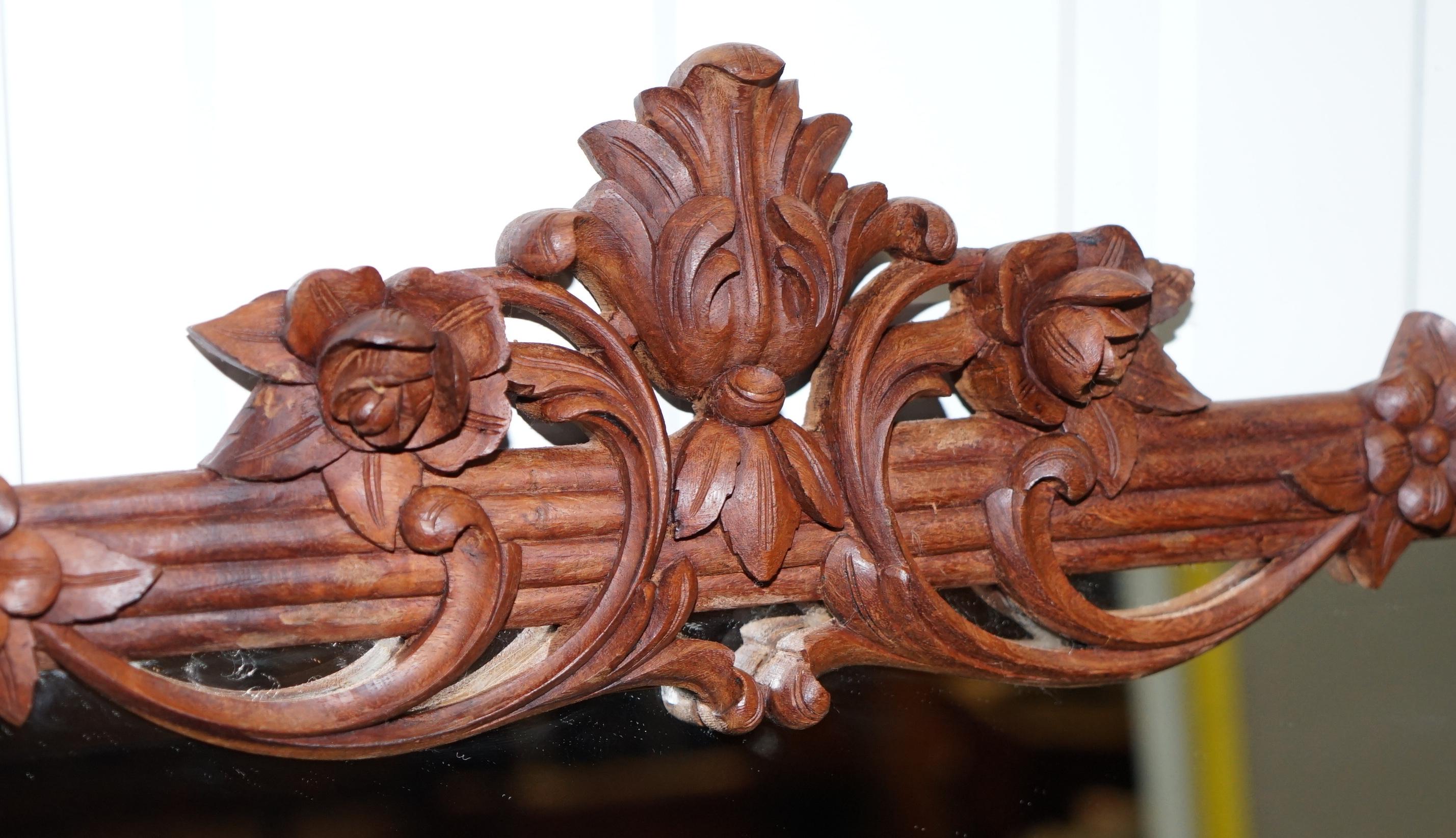 Glass Lovely Hand Carved Fruit and Foliage Hard Wood Framed Bevelled Edge Wall Mirror For Sale