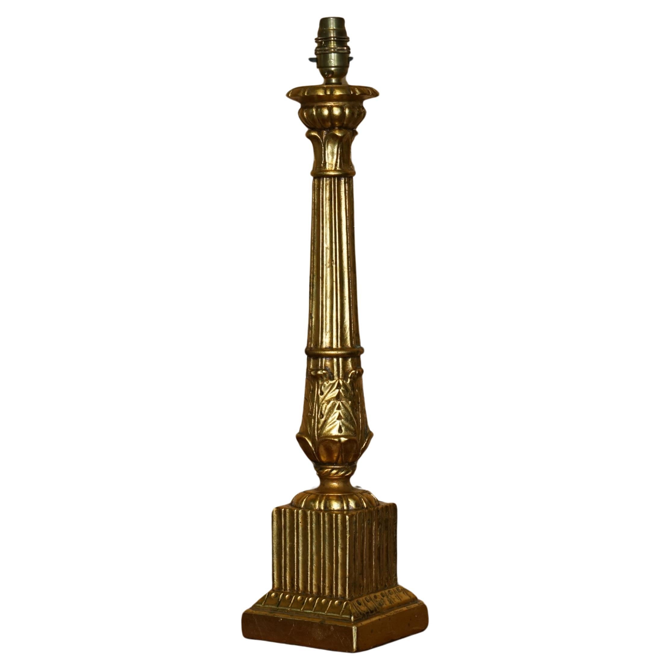 LOVELY HAND CARVED GOLD GiLTWOOD CORINTHIAN PILLAR TABLE LAMP FULLY SERVICED For Sale