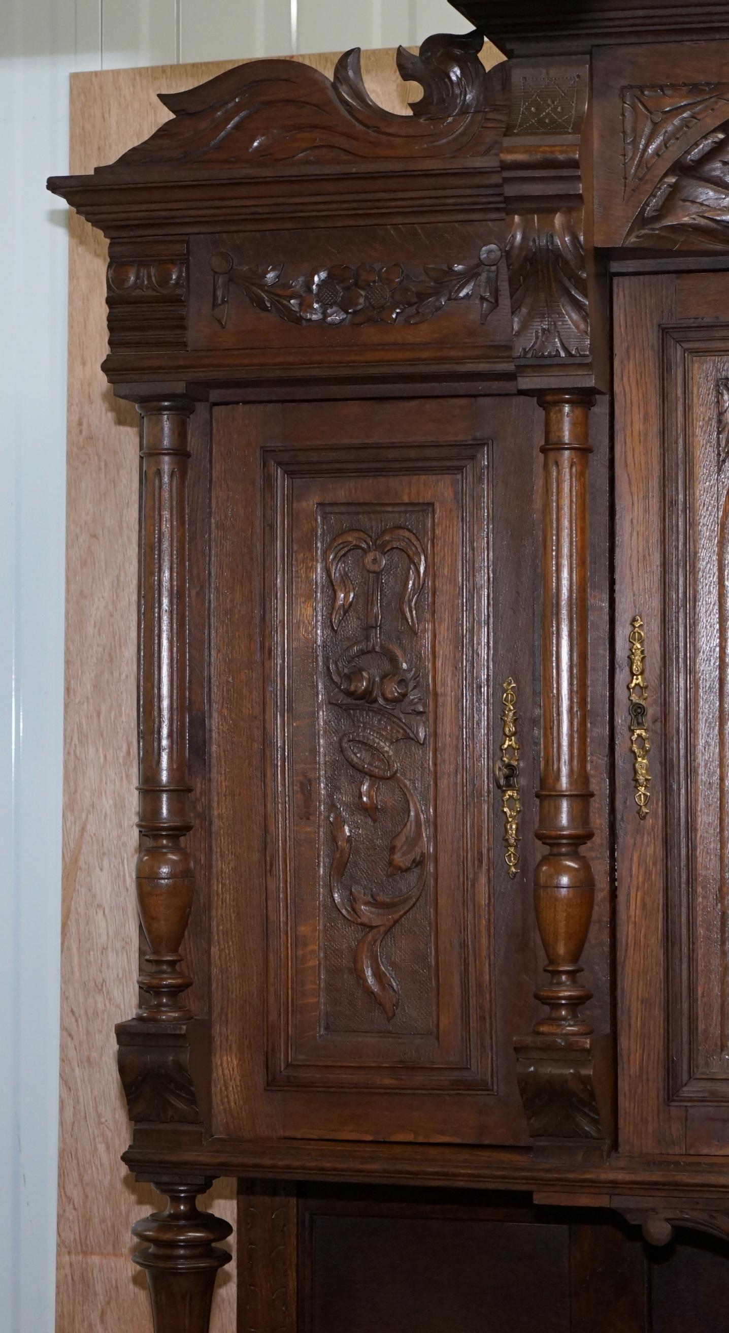 Lovely Hand Carved Solid Oak Dutch Cupboard Ornate Detailing Chest of Drawers For Sale 5