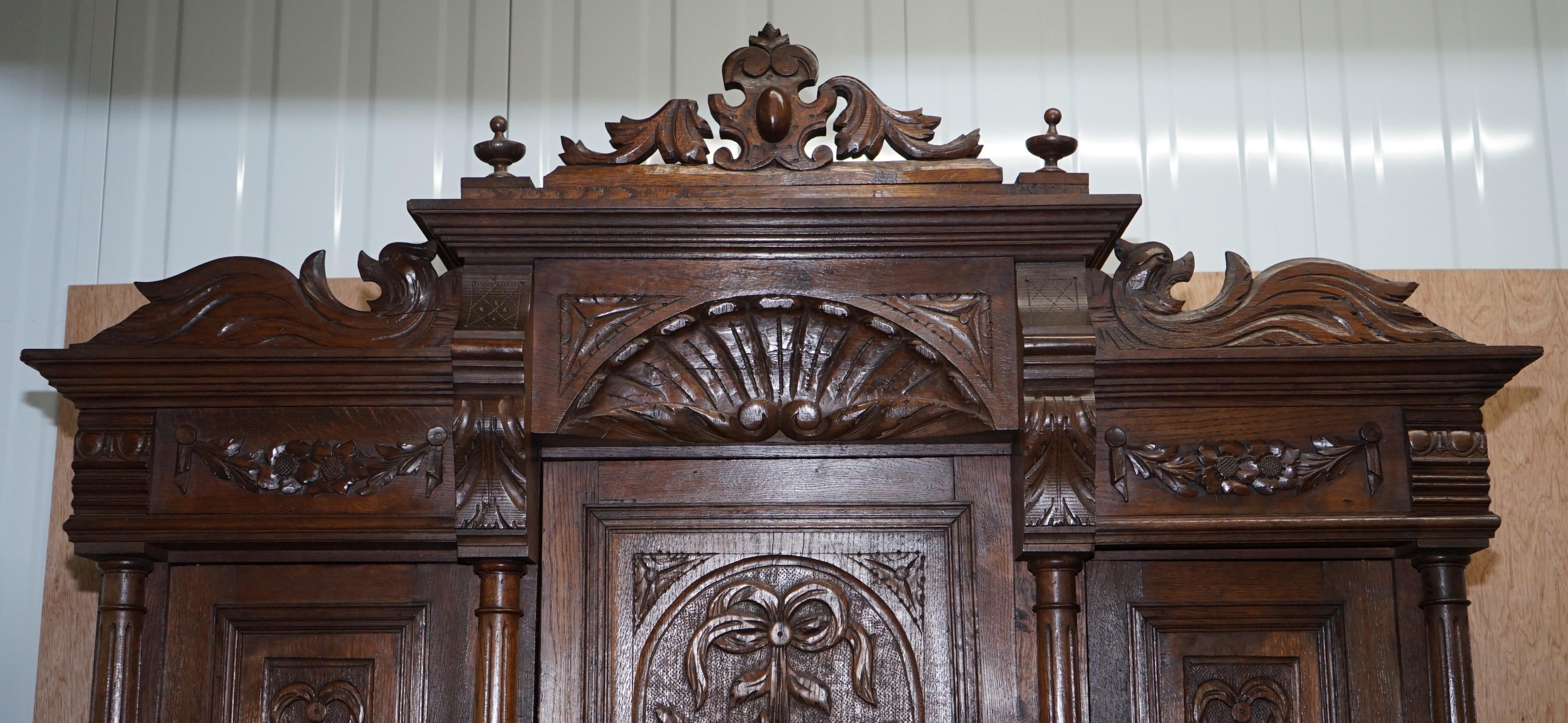 Lovely Hand Carved Solid Oak Dutch Cupboard Ornate Detailing Chest of Drawers For Sale 6
