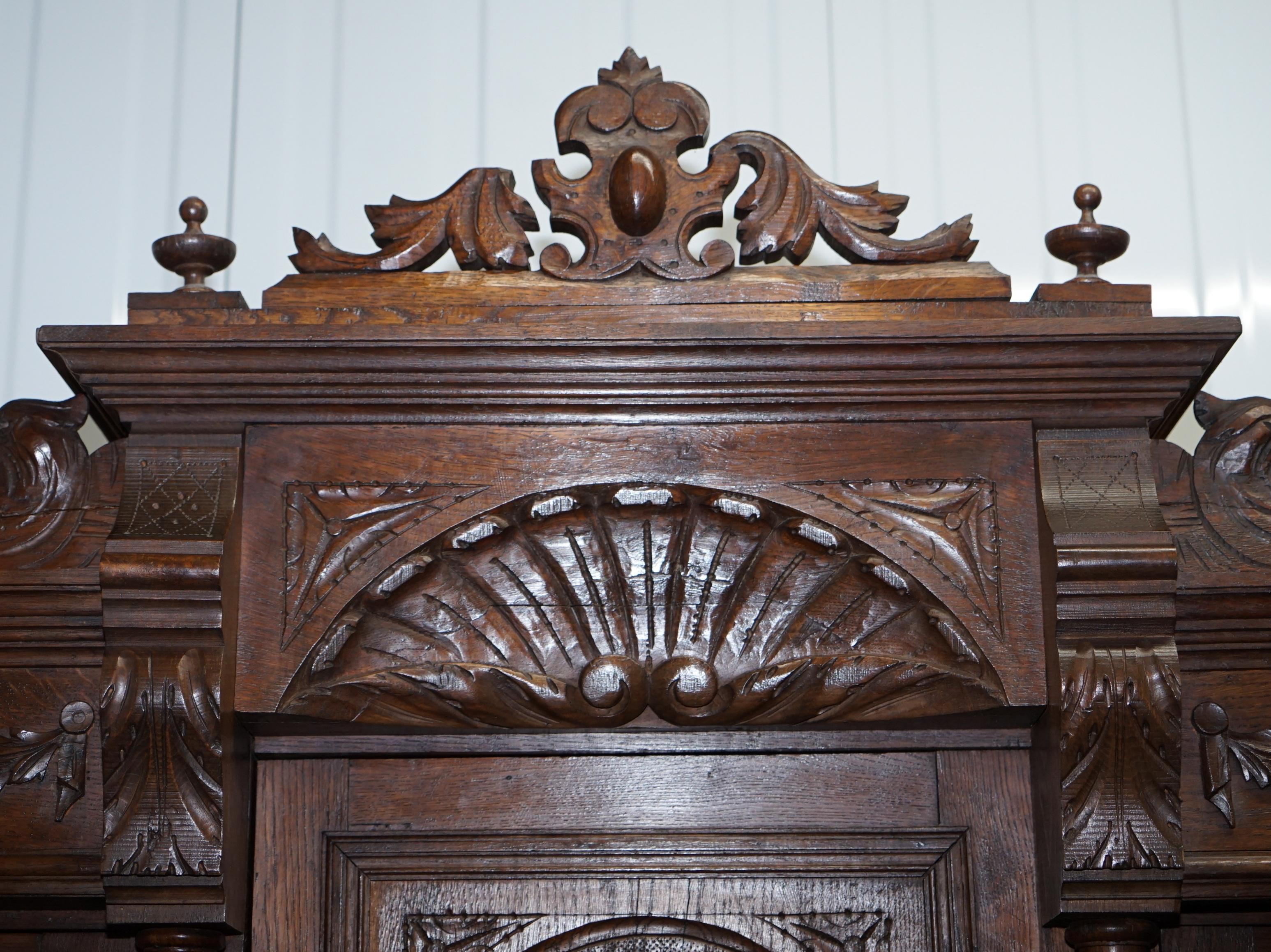 Lovely Hand Carved Solid Oak Dutch Cupboard Ornate Detailing Chest of Drawers For Sale 7