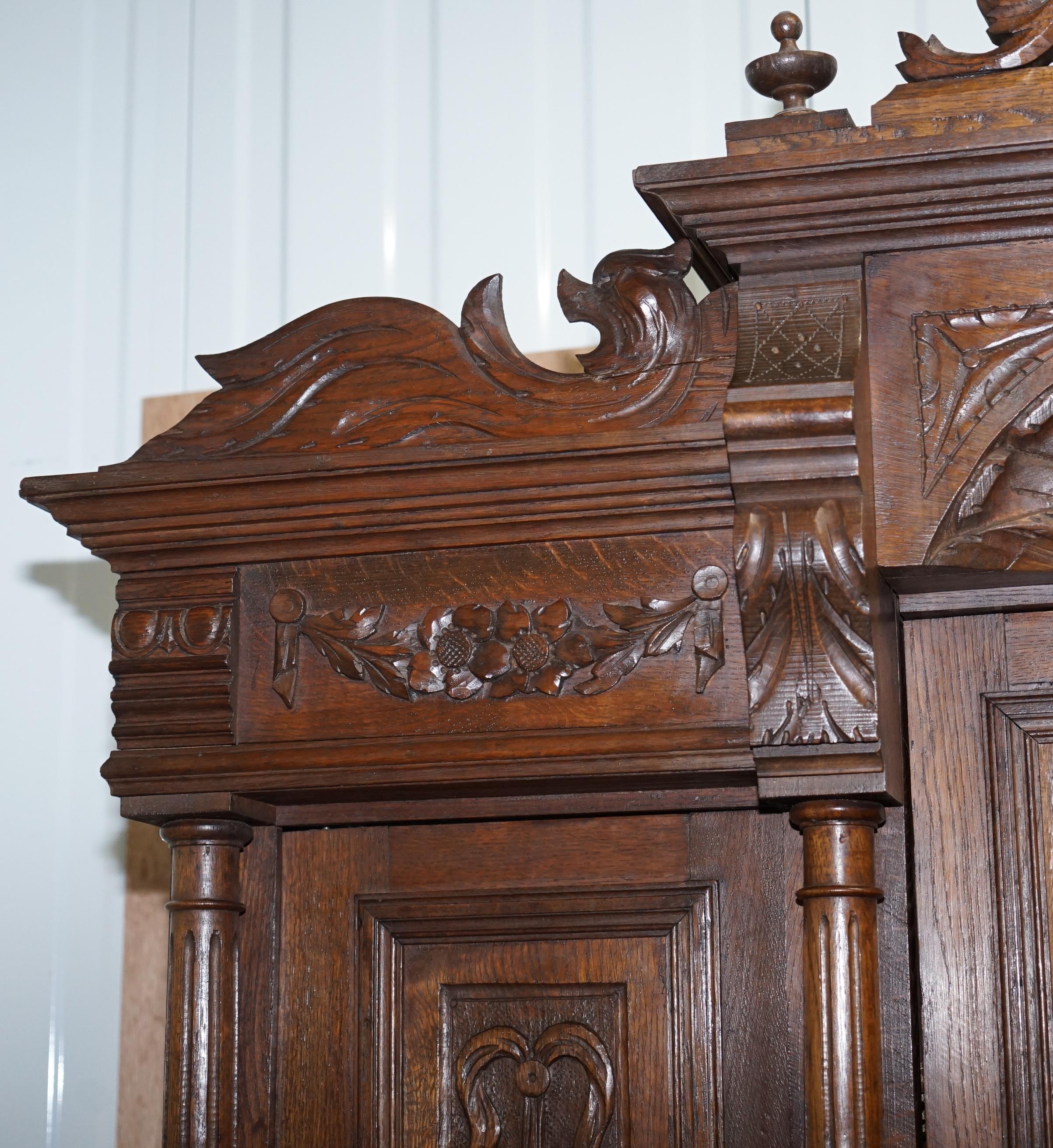 Lovely Hand Carved Solid Oak Dutch Cupboard Ornate Detailing Chest of Drawers For Sale 8