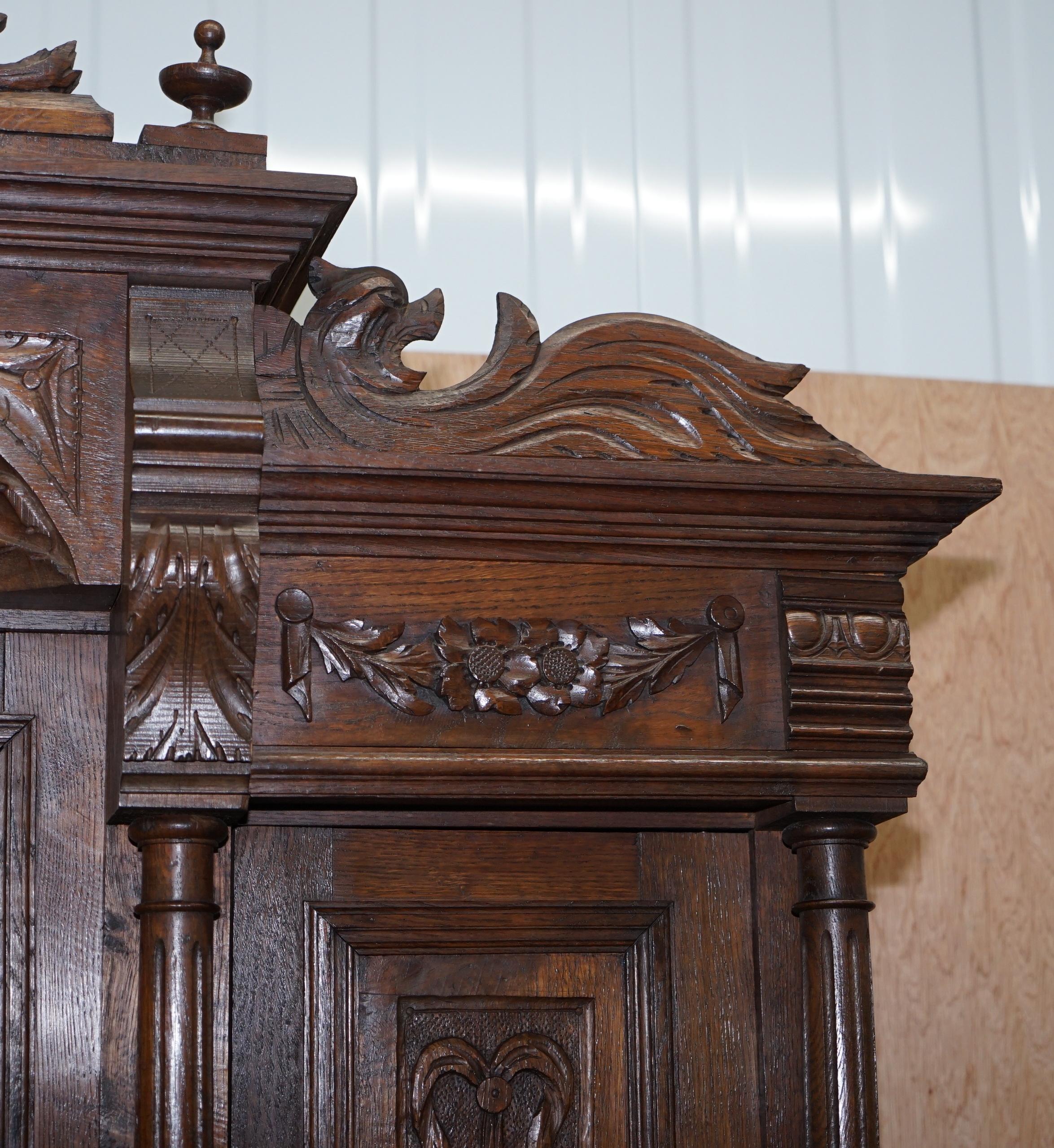 Lovely Hand Carved Solid Oak Dutch Cupboard Ornate Detailing Chest of Drawers For Sale 9