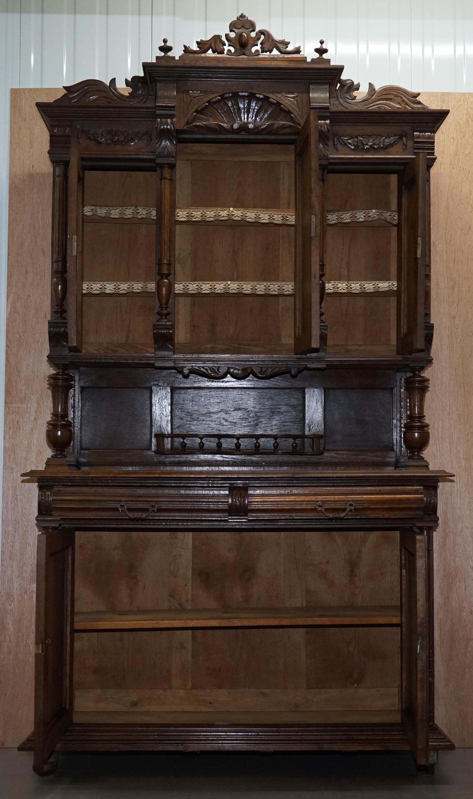 Lovely Hand Carved Solid Oak Dutch Cupboard Ornate Detailing Chest of Drawers For Sale 11
