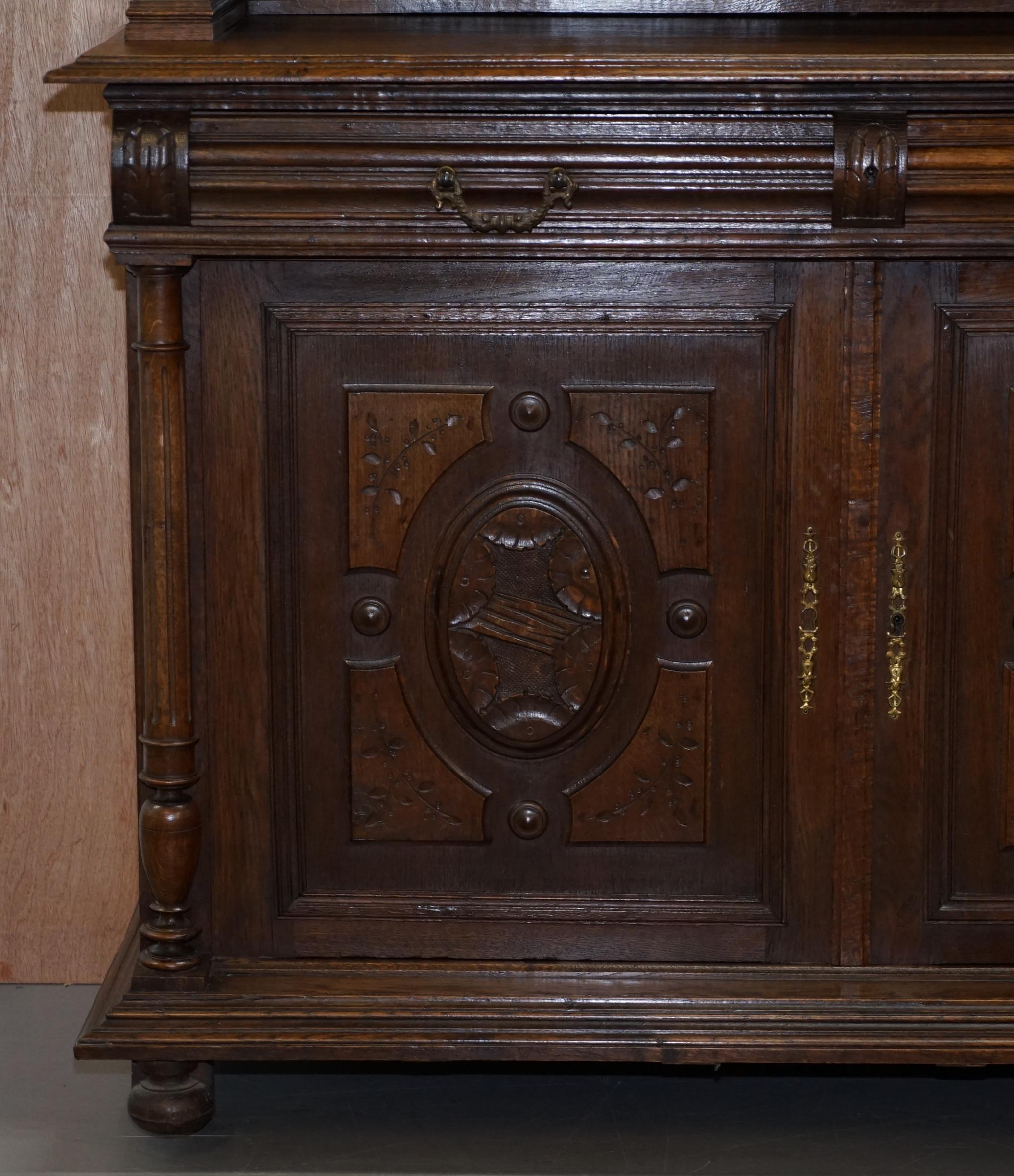 Victorian Lovely Hand Carved Solid Oak Dutch Cupboard Ornate Detailing Chest of Drawers For Sale