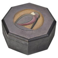 Lovely Hand Carved Wood Jewelry Box w. Stylized Kingfisher Bird Motive