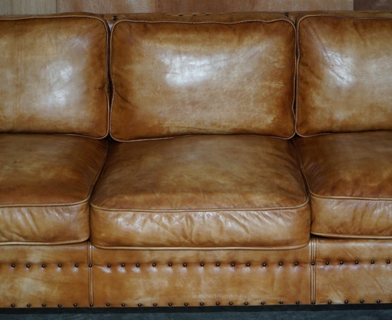 Lovely Hand Dyed Brown Leather, Studded Leather Couch Set