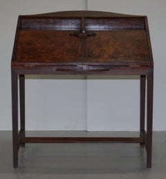 Lovely Hand Dyed Brown Leather Writing Table Desk or Bureau with Twin Drawers