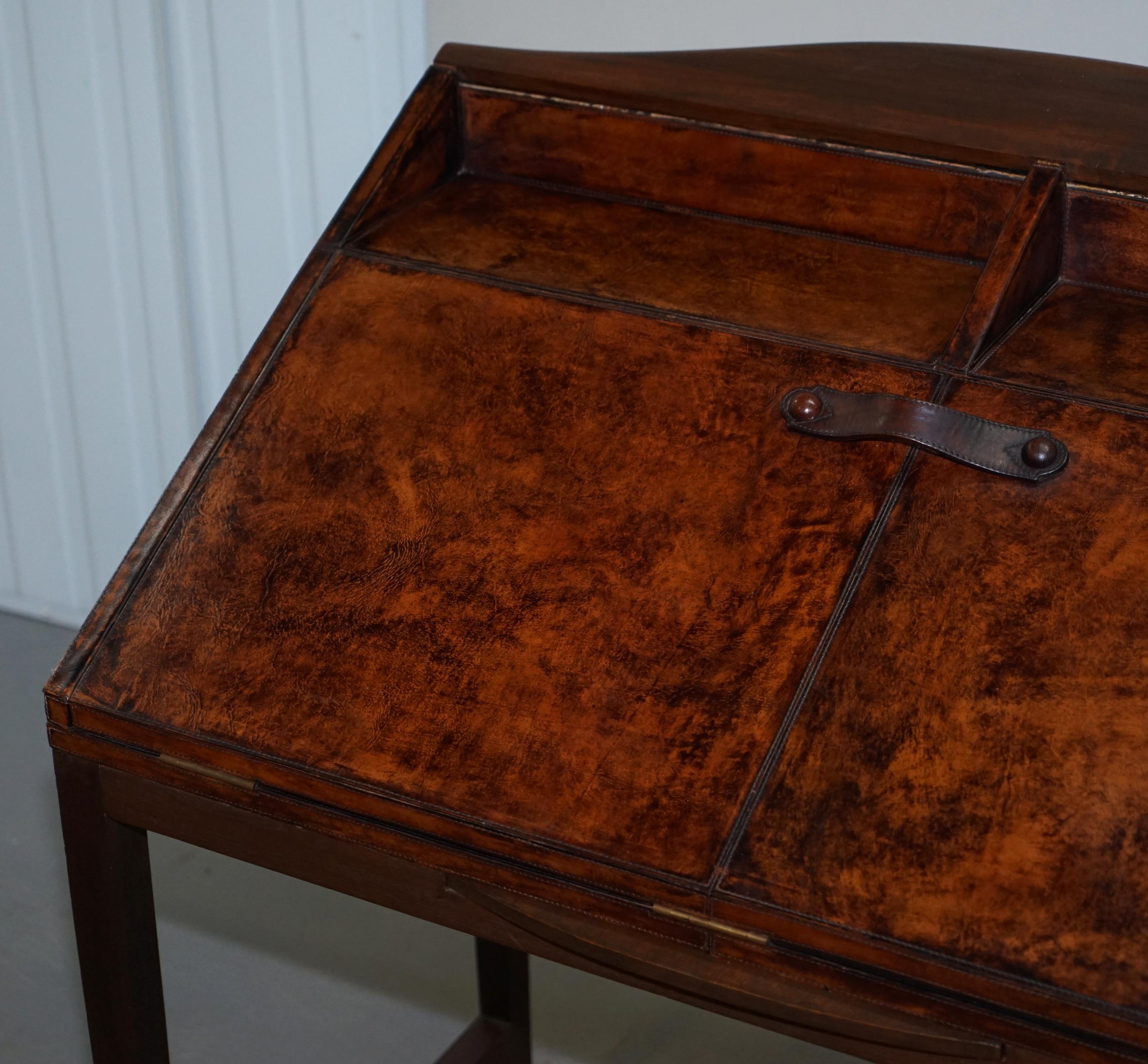 Art Deco Lovely Hand Dyed Brown Leather Writing Table Desk or Bureau with Twin Drawers