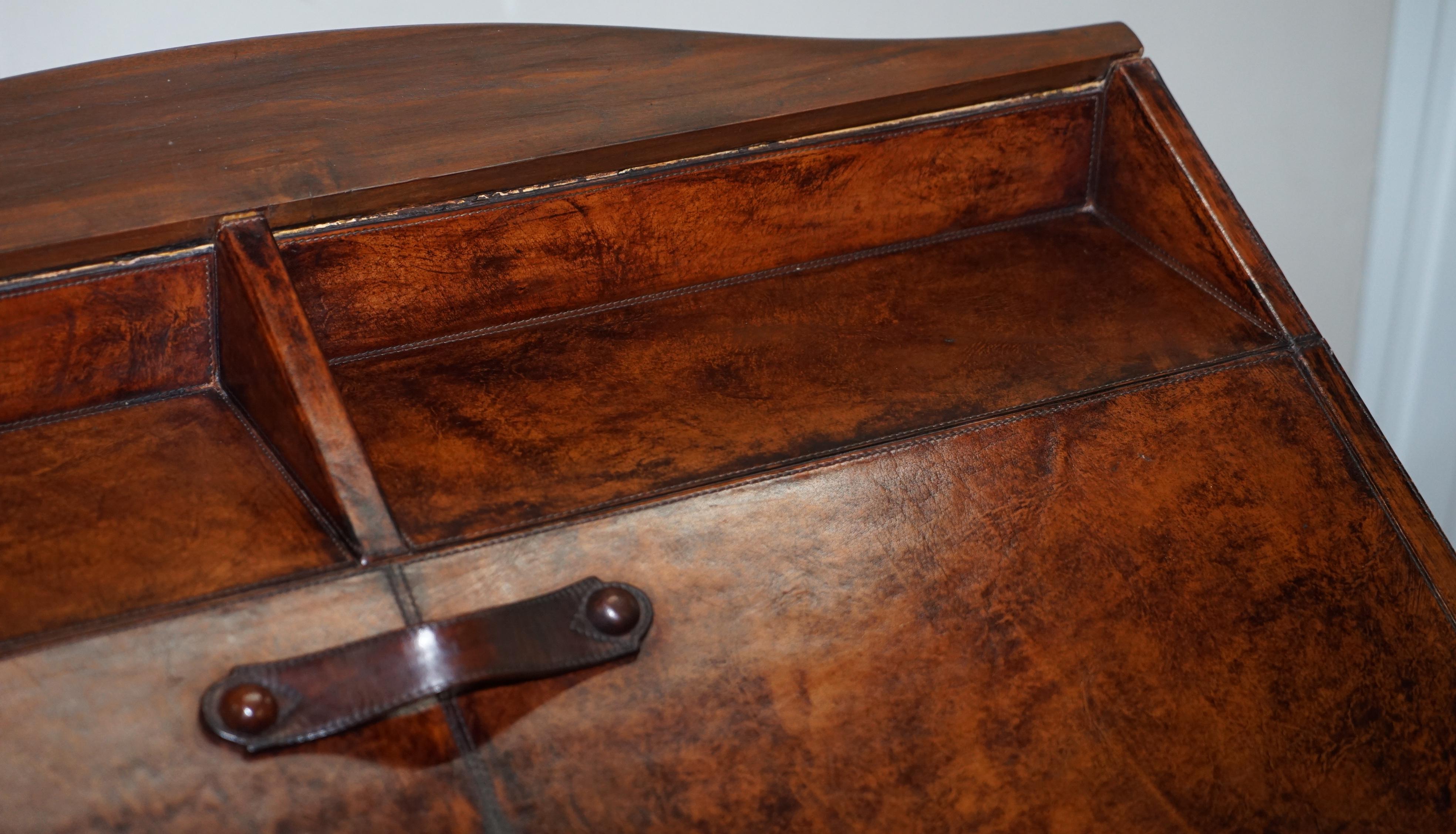20th Century Lovely Hand Dyed Brown Leather Writing Table Desk or Bureau with Twin Drawers