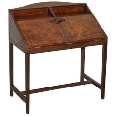 Lovely Hand Dyed Brown Leather Writing Table Desk or Bureau with Twin Drawers
