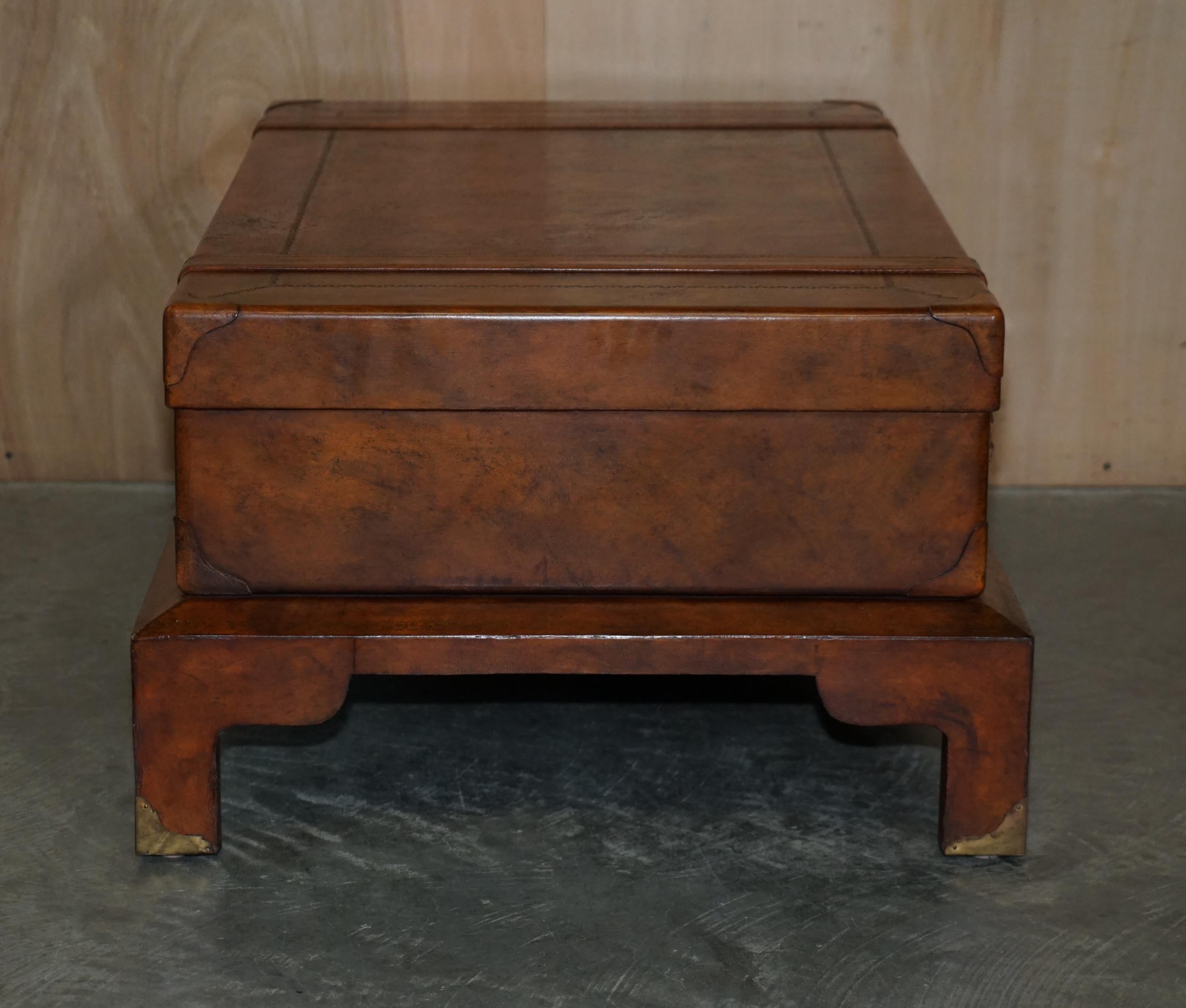 Lovely Hand Dyed Brown Saddle Leather Suitcase Trunk Single Drawer Coffee Table 5