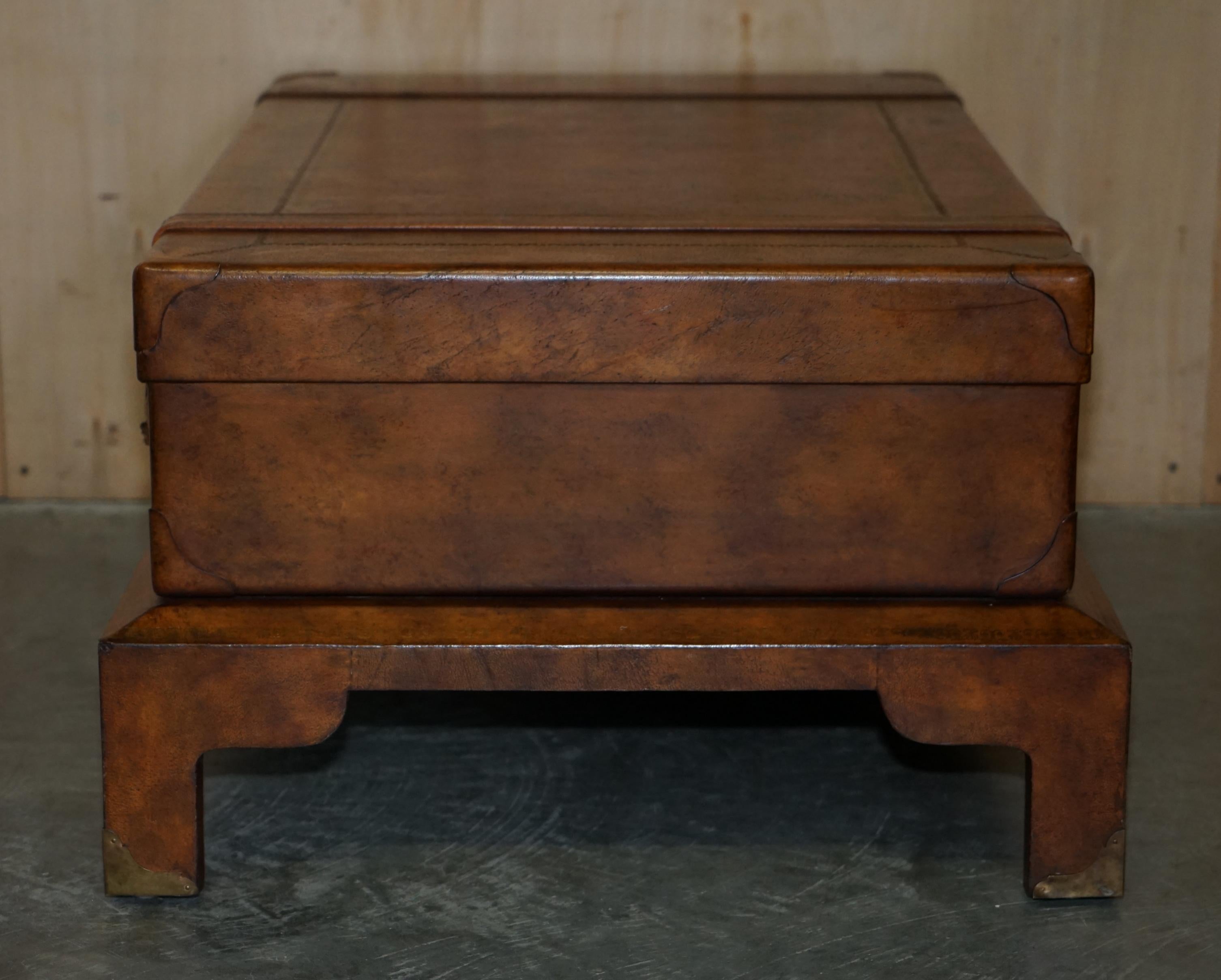 Lovely Hand Dyed Brown Saddle Leather Suitcase Trunk Single Drawer Coffee Table 7