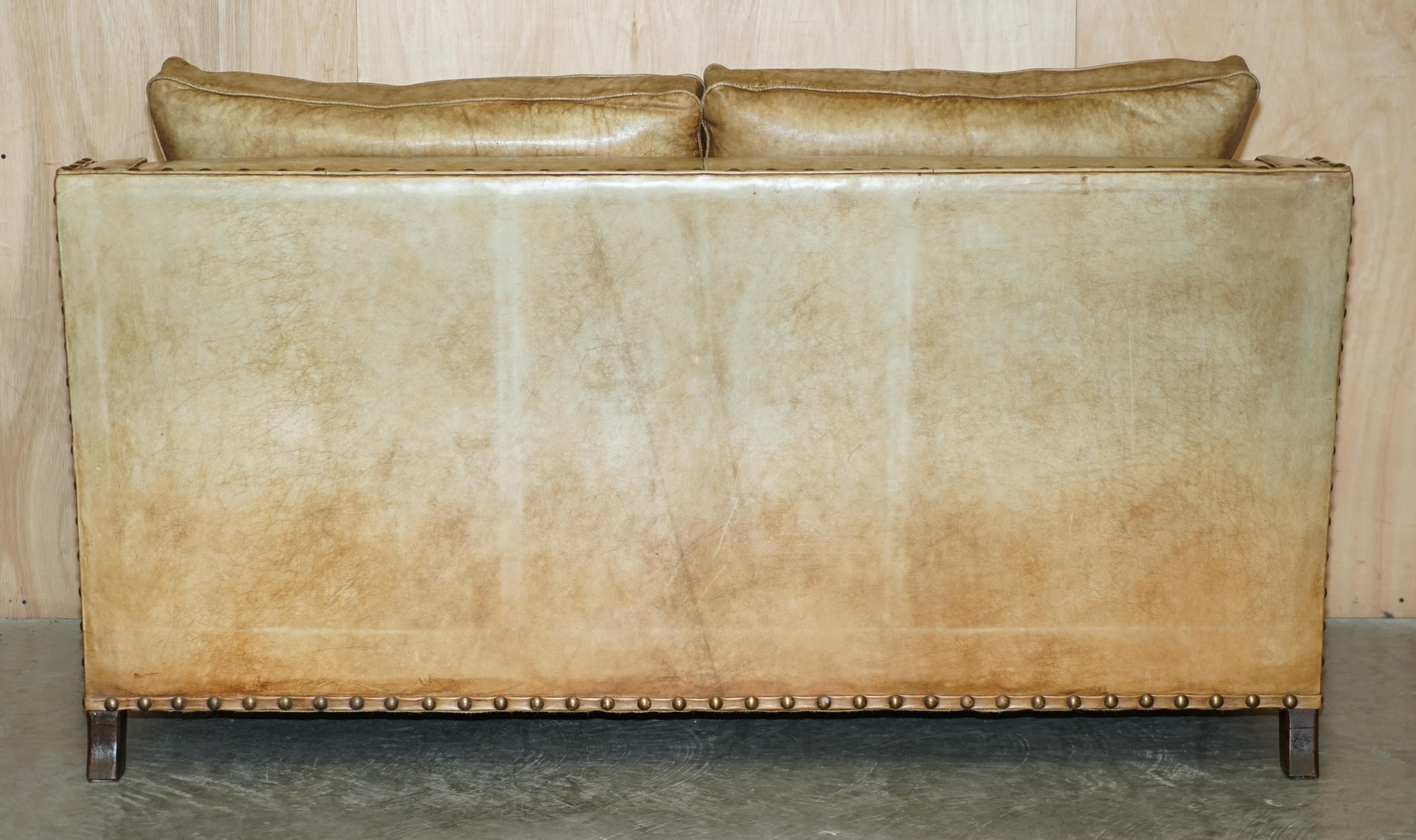Lovely Hand Dyed Heritage Brown Leather Edwardian Style Studded Two Seat Sofa For Sale 11