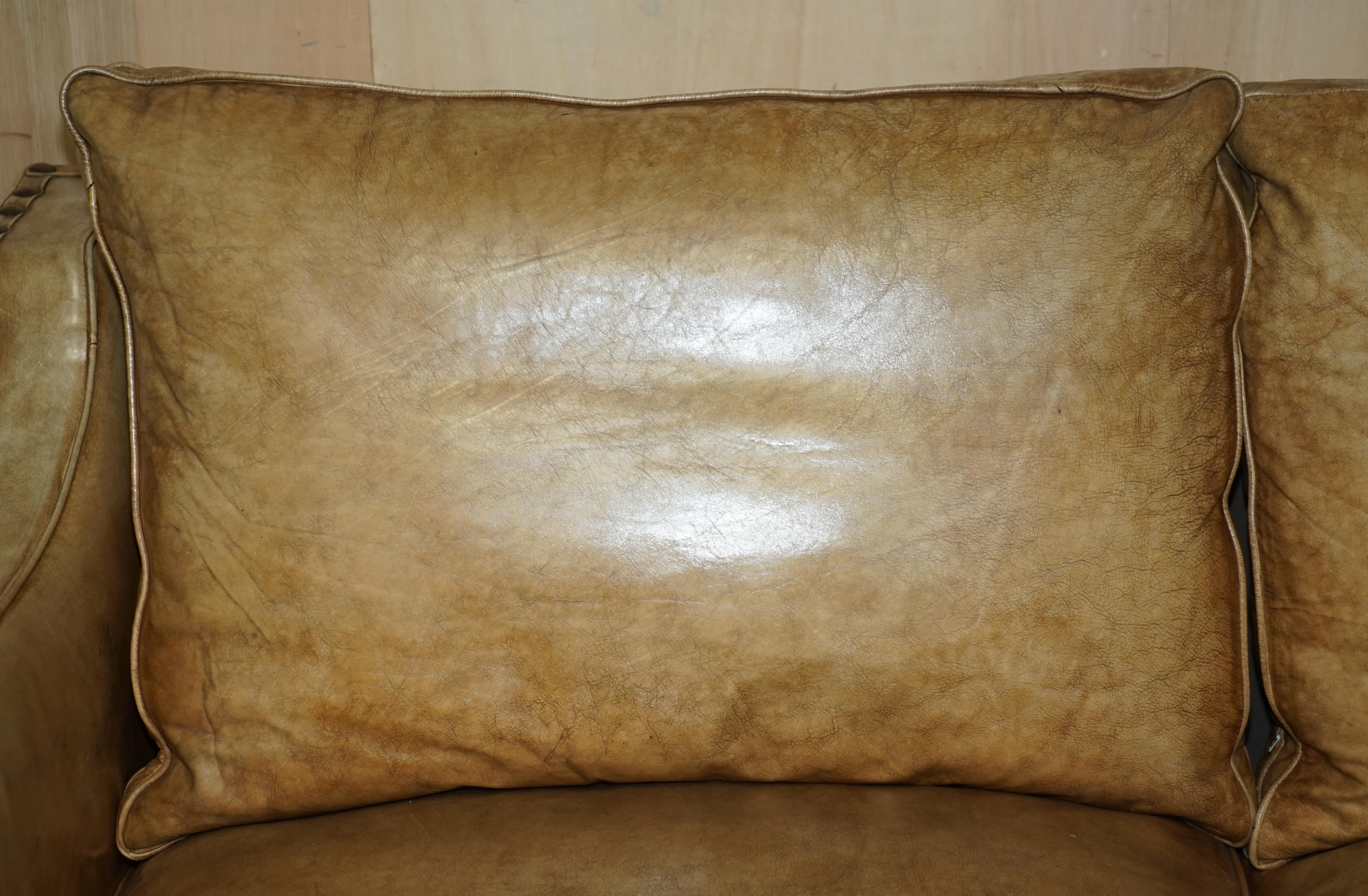 20th Century Lovely Hand Dyed Heritage Brown Leather Edwardian Style Studded Two Seat Sofa For Sale
