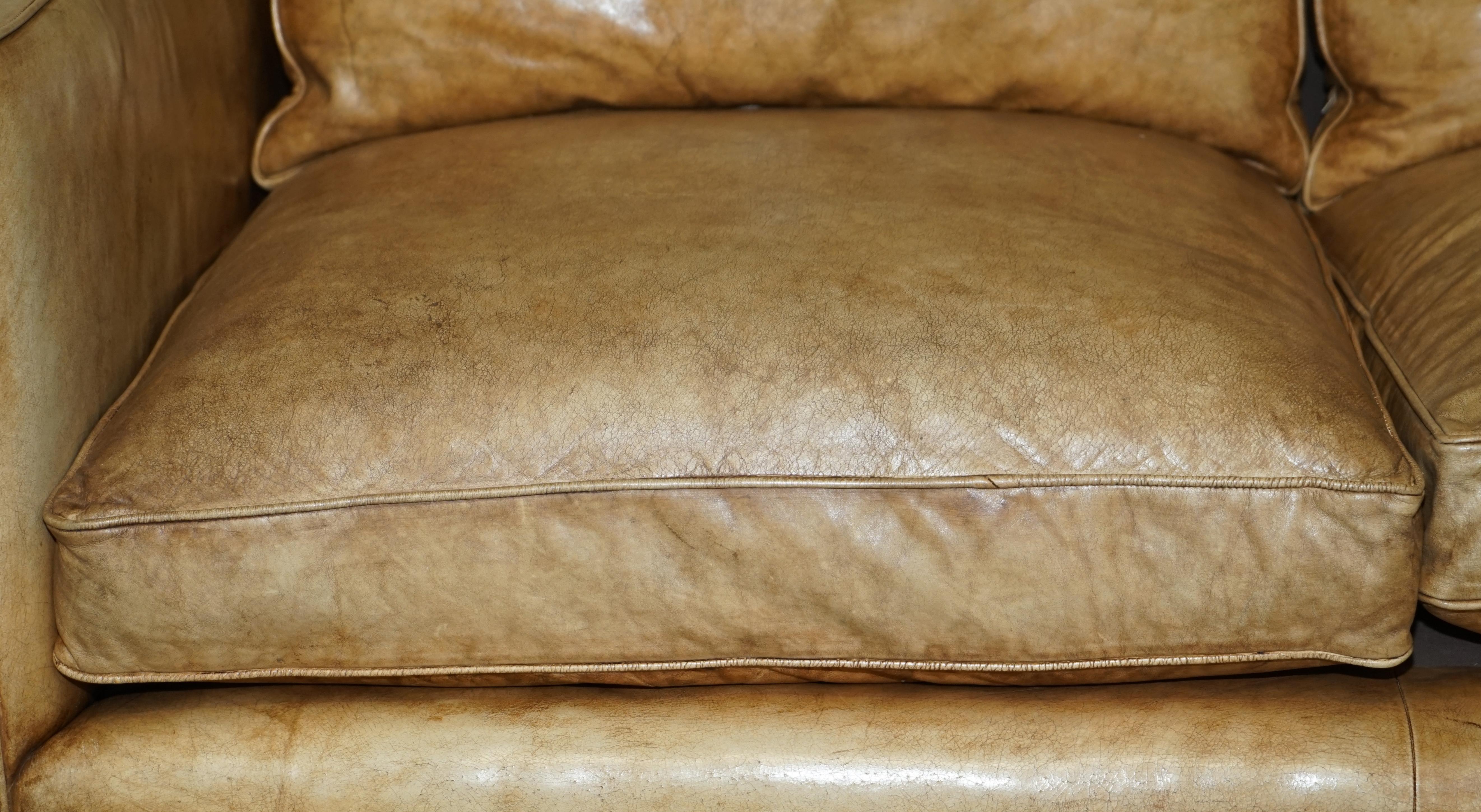 Lovely Hand Dyed Heritage Brown Leather Edwardian Style Studded Two Seat Sofa For Sale 2
