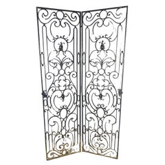 Vintage Lovely Hand Forged Wrought Iron Filigree Screen Room Divider, Garden element