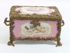 Lovely Hand Painted Sevres Style Porcelain Casket Pink