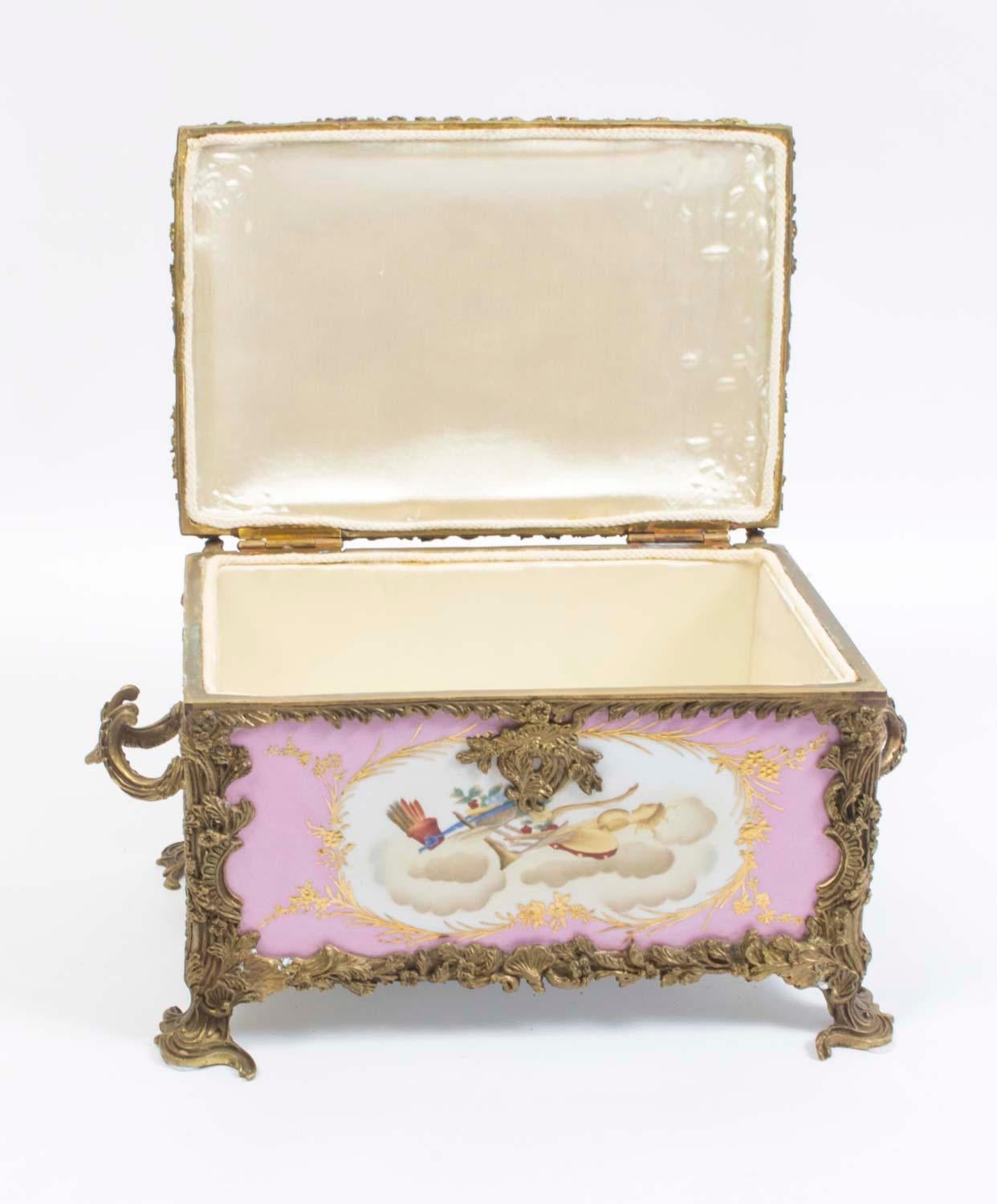 French Lovely Hand Painted Sevres Style Porcelain Casket Pink