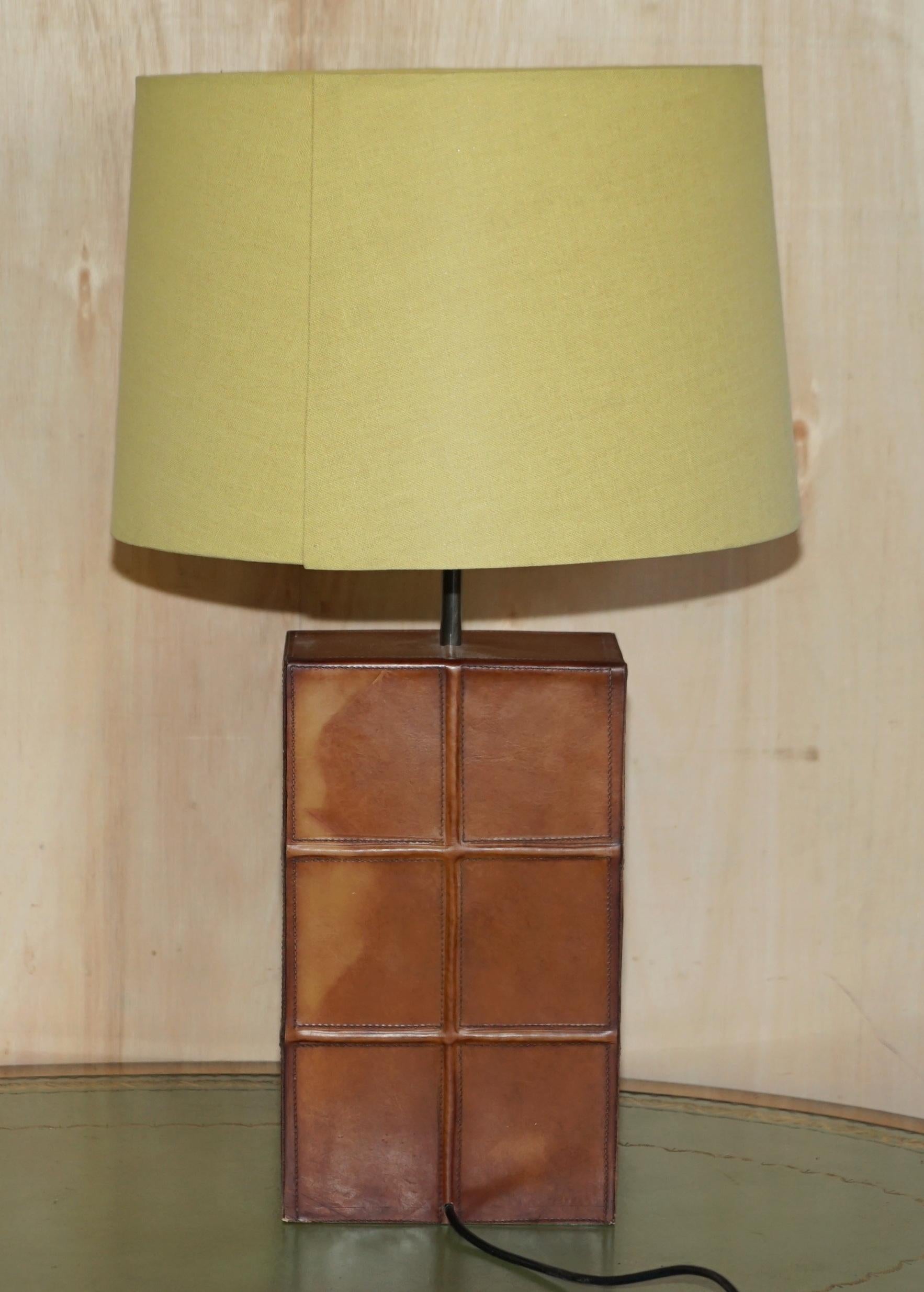 Lovely Hand Stitched Brown Leather Table Lamp with the Original Shade 3