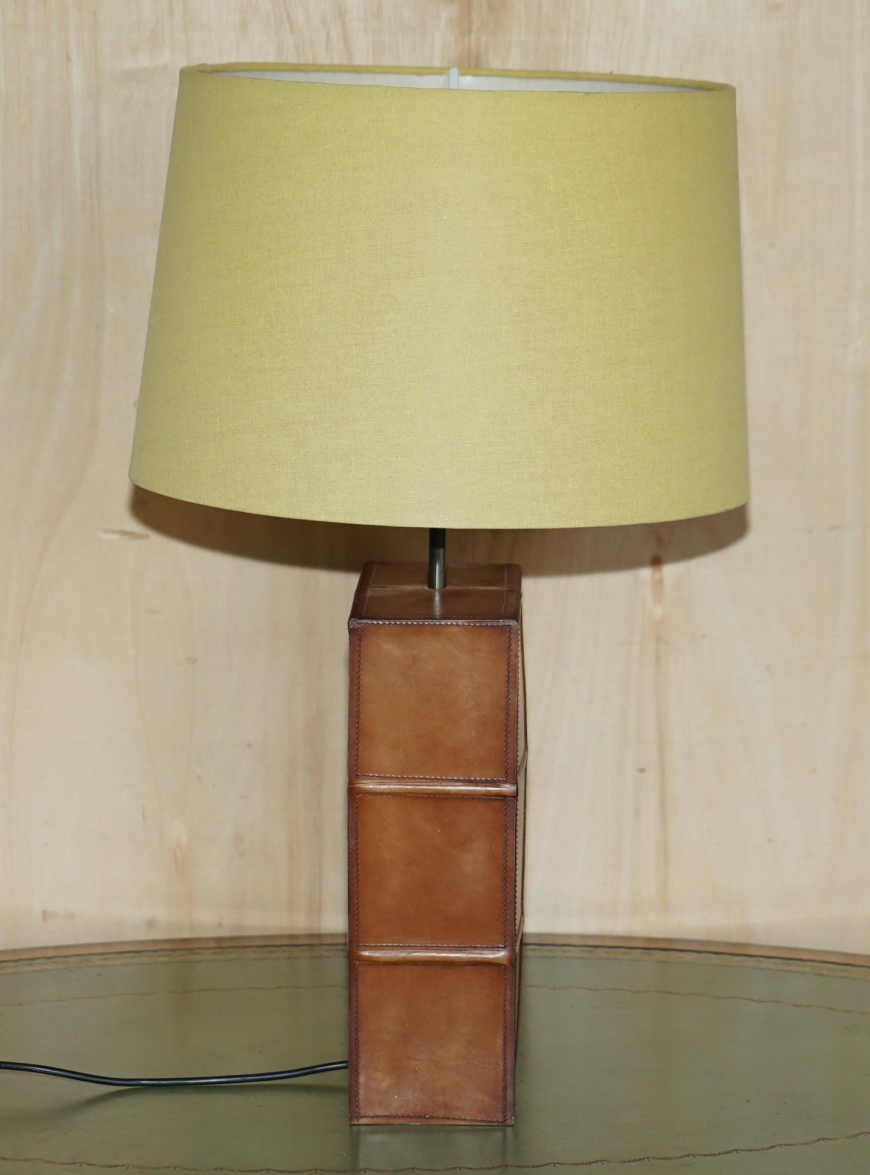 Lovely Hand Stitched Brown Leather Table Lamp with the Original Shade 3