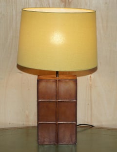 Lovely Hand Stitched Brown Leather Table Lamp with the Original Shade
