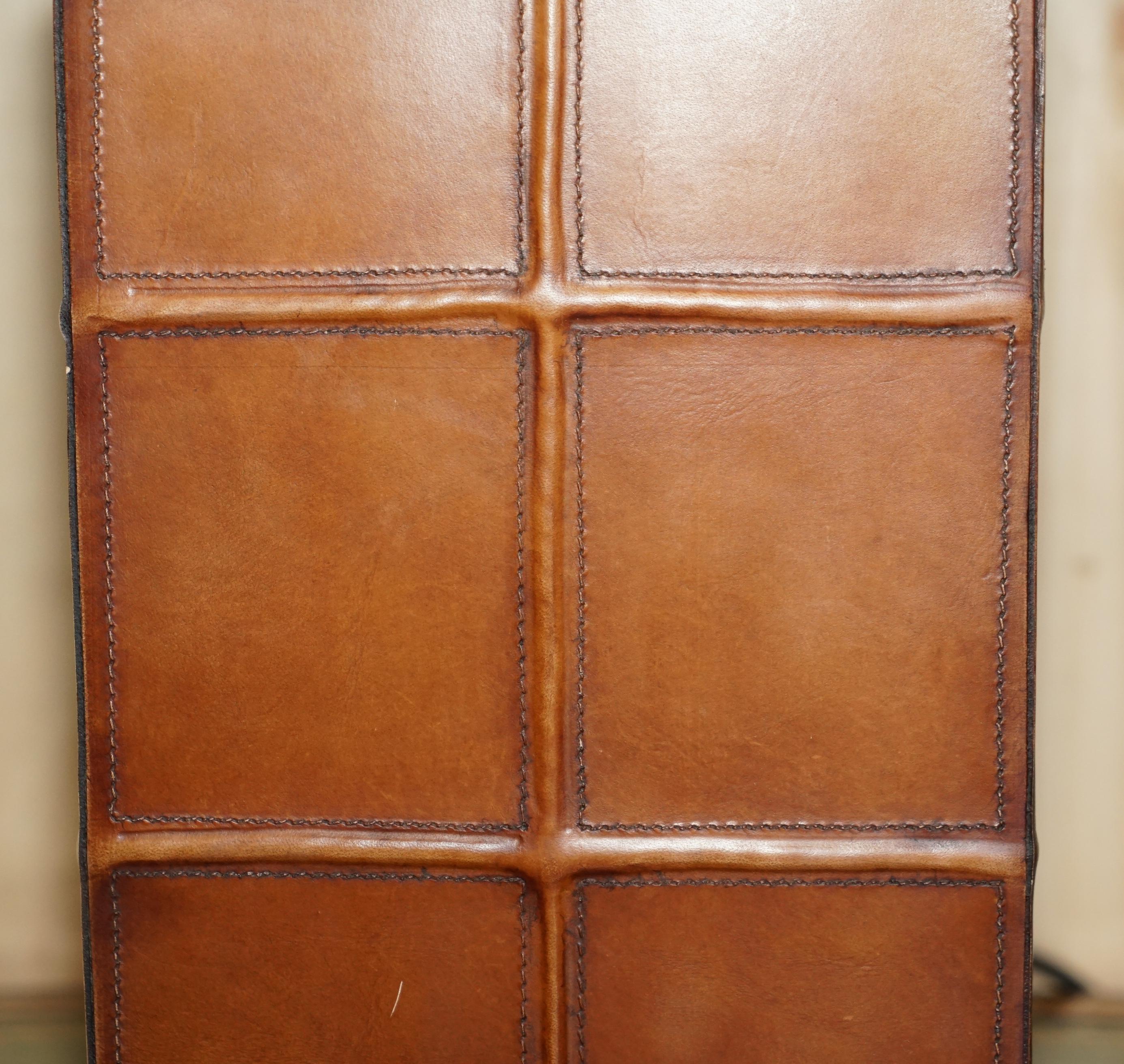 20th Century Lovely Hand Stitched Brown Leather Table Lamp with the Original Shade