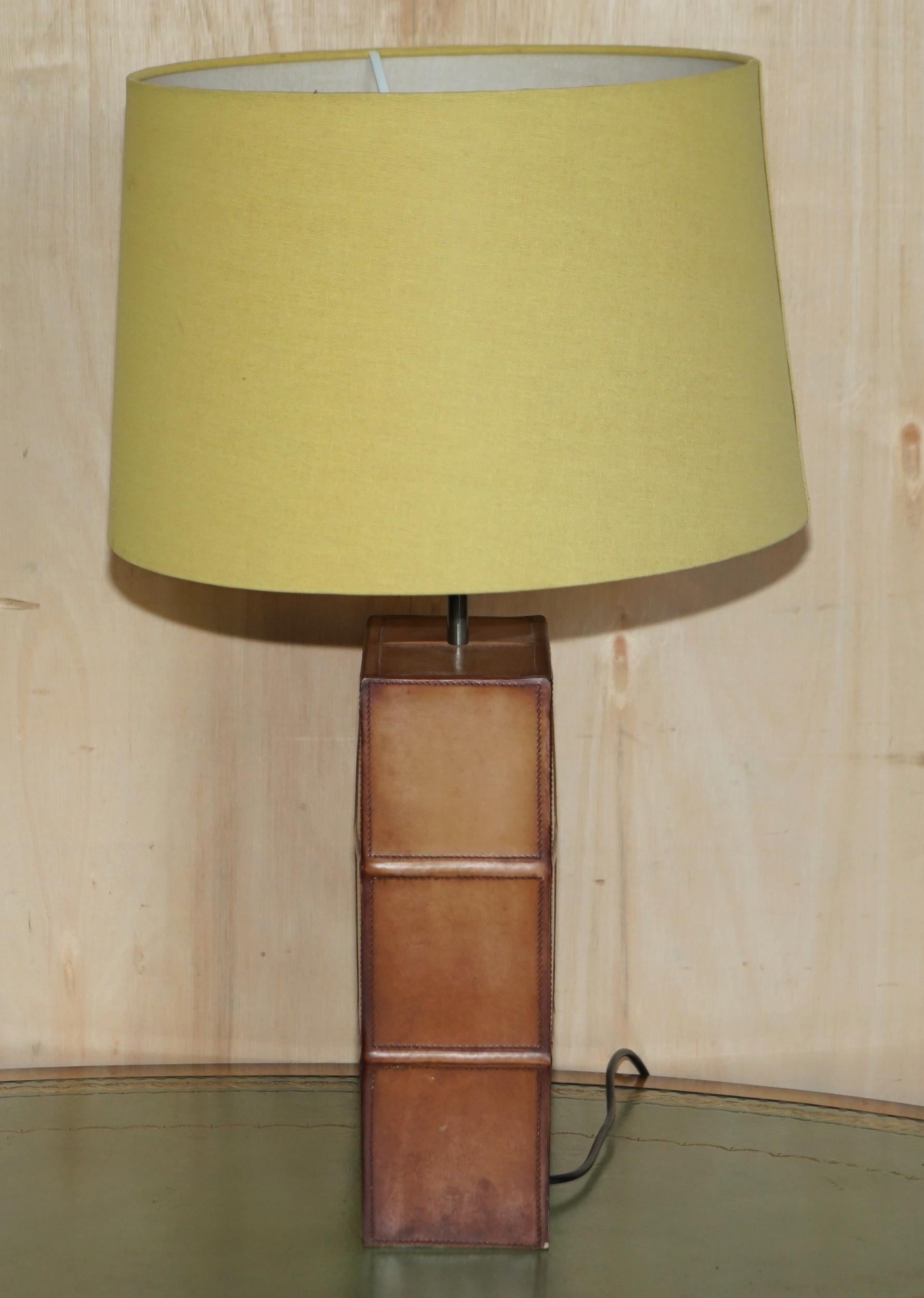 Lovely Hand Stitched Brown Leather Table Lamp with the Original Shade 2