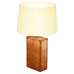 Lovely Hand Stitched Brown Leather Table Lamp with the Original Shade