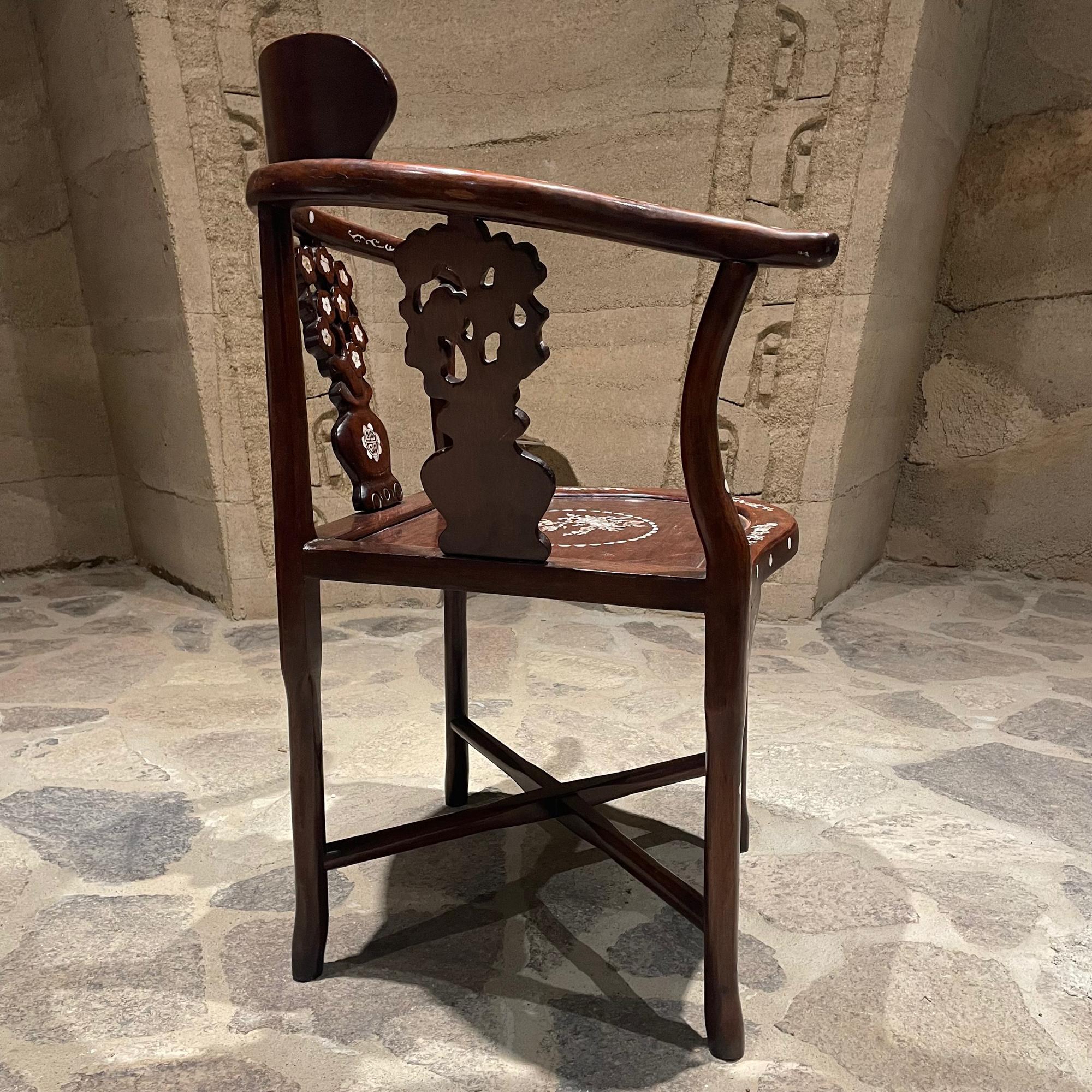 Chinese Chippendale Lovely Handcrafted Chinese Corner Armchair Rosewood with Mother-of-Pearl Inlay For Sale