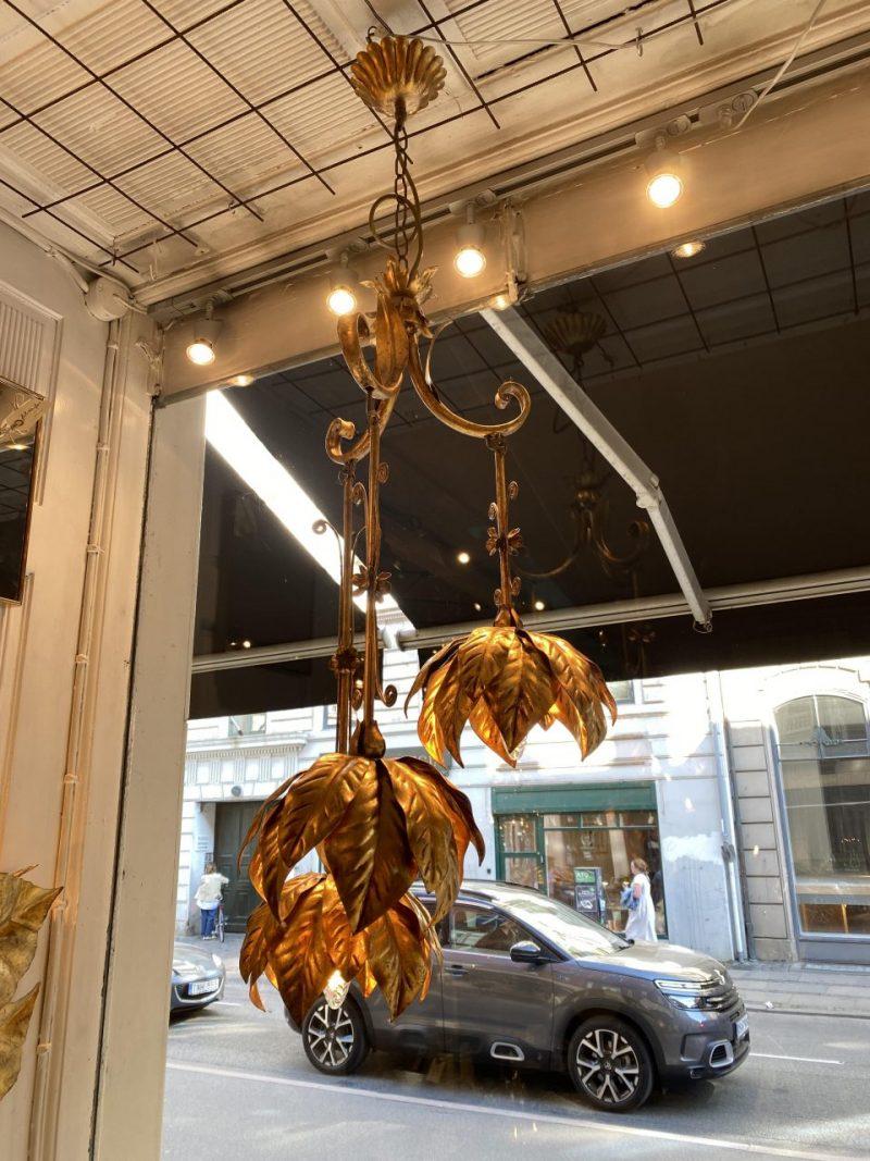 French Lovely Hans Kögl Brass Palm Ceiling Light For Sale