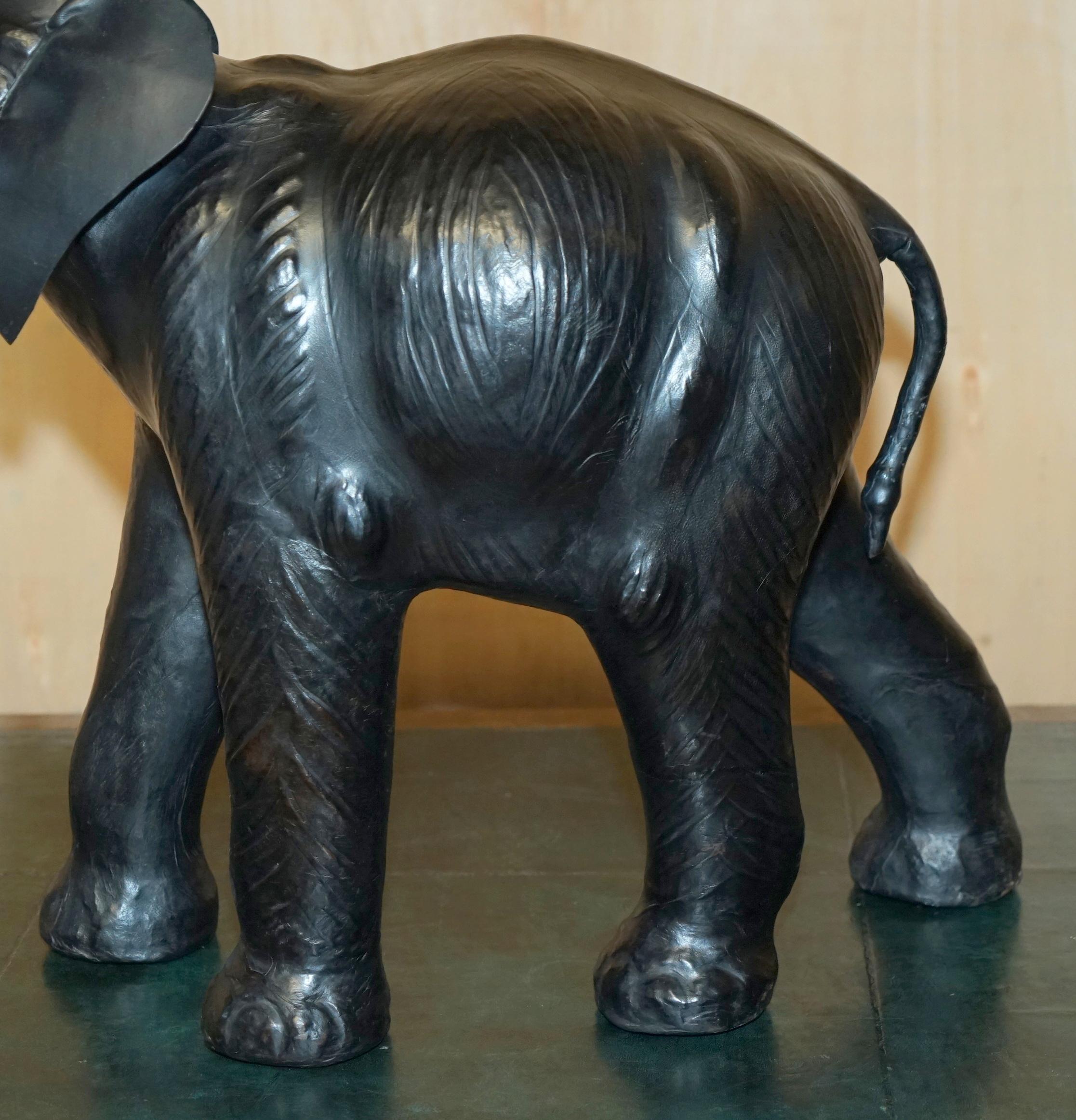 LOVELY HAPPY GLASS EYED LiBERTY'S LONDON LEATHER ELEPHANT FOOTSTOOL STOOL For Sale 5