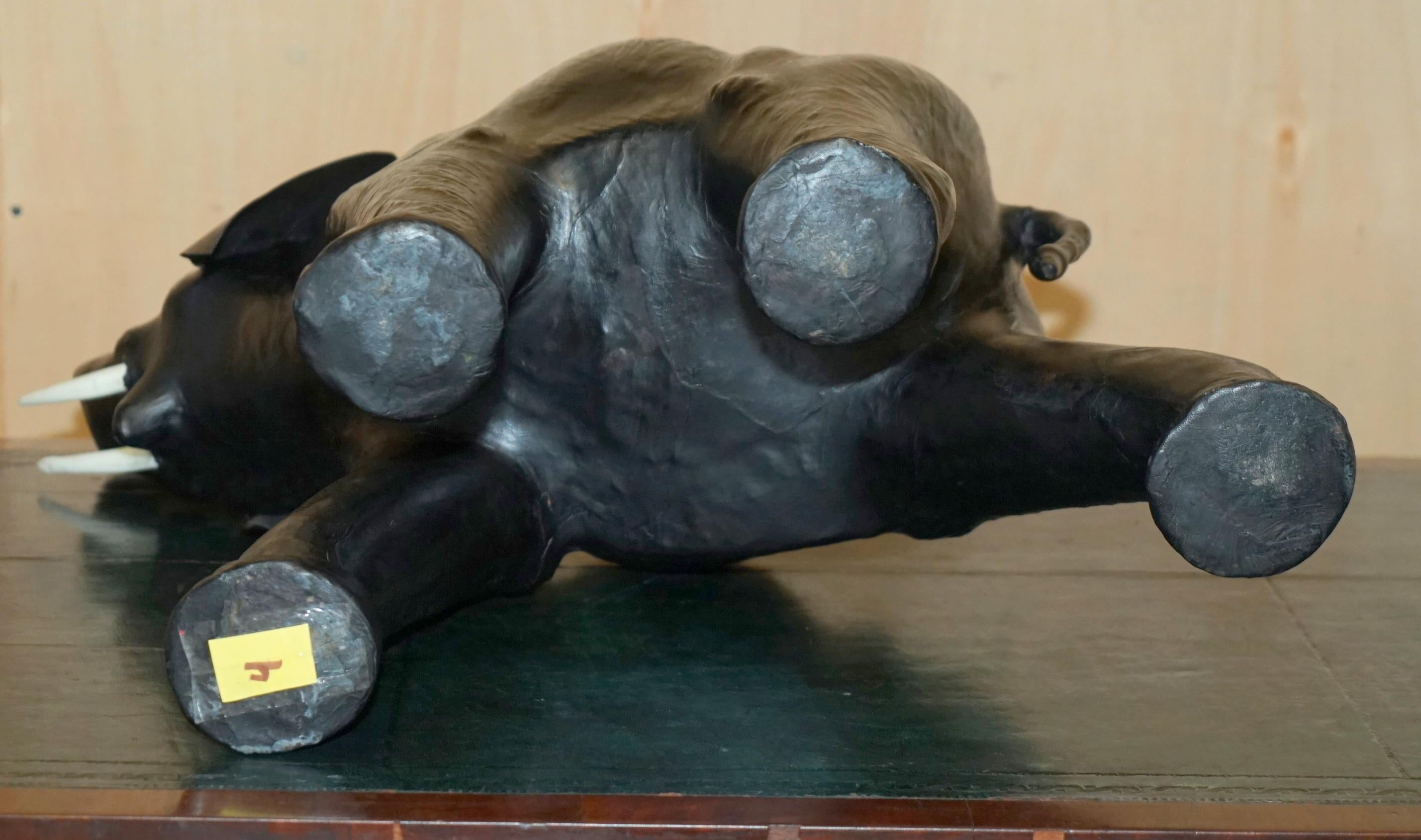 LOVELY HAPPY GLASS EYED LiBERTY'S LONDON LEATHER ELEPHANT FOOTSTOOL STOOL For Sale 9