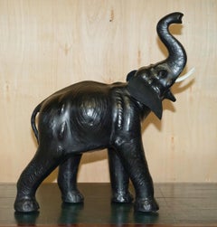 LOVELY HAPPY GLASS EYED LiBERTY'S LONDON LEATHER ELEPHANT FOOTSTOOL STOOL