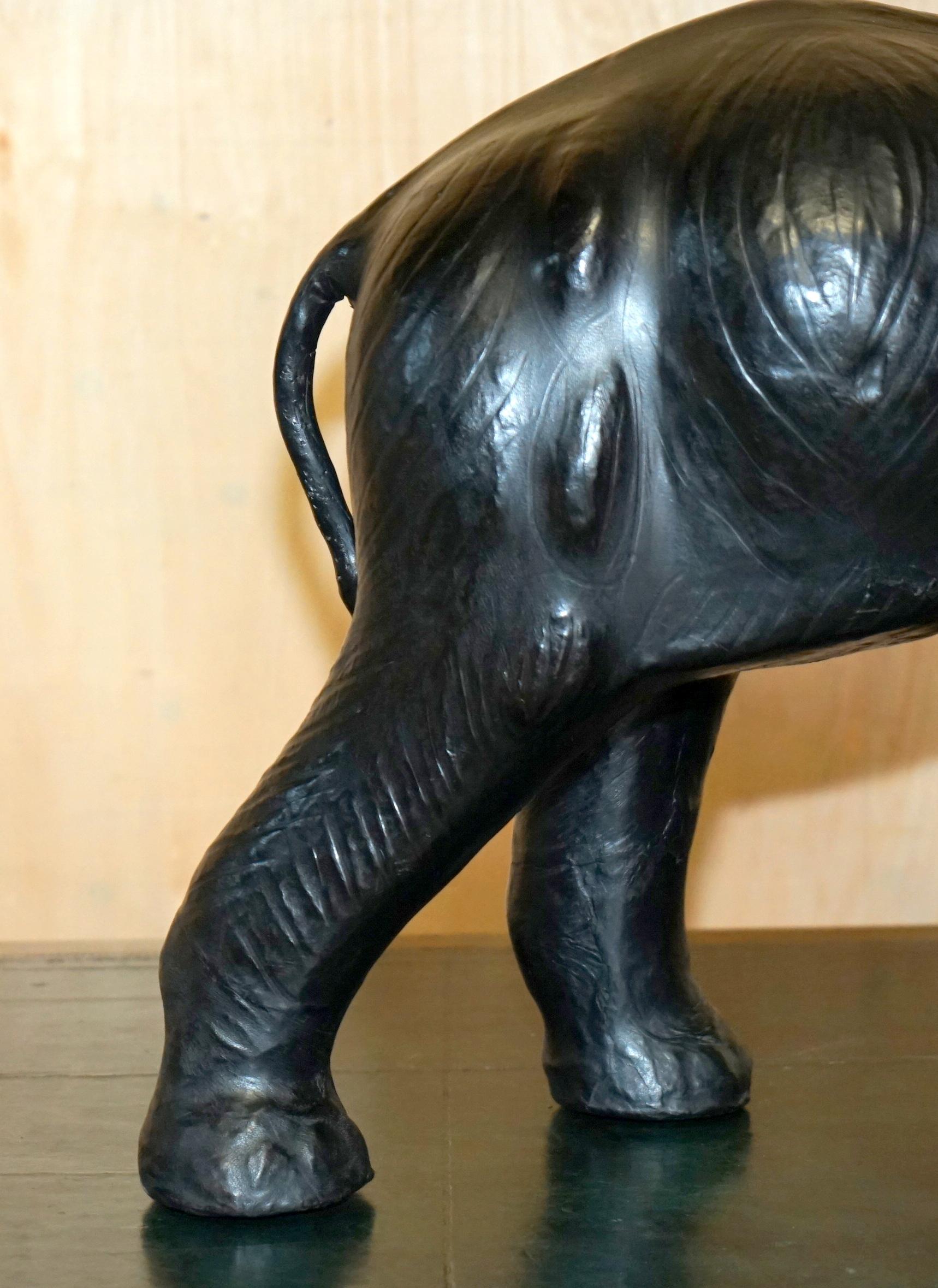 Art Deco LOVELY HAPPY GLASS EYED LiBERTY'S LONDON LEATHER ELEPHANT FOOTSTOOL STOOL For Sale
