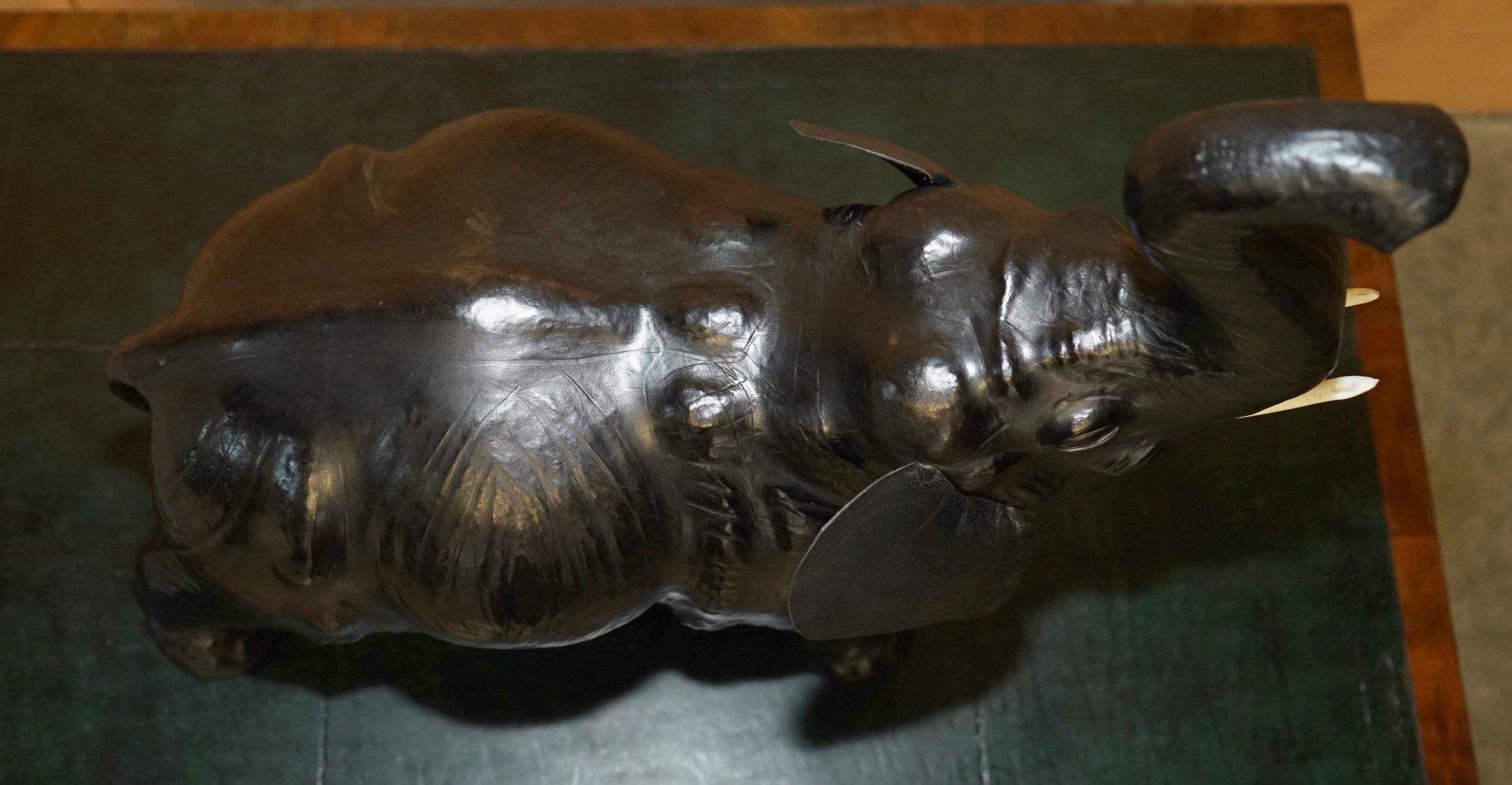 Leather LOVELY HAPPY GLASS EYED LiBERTY'S LONDON LEATHER ELEPHANT FOOTSTOOL STOOL For Sale