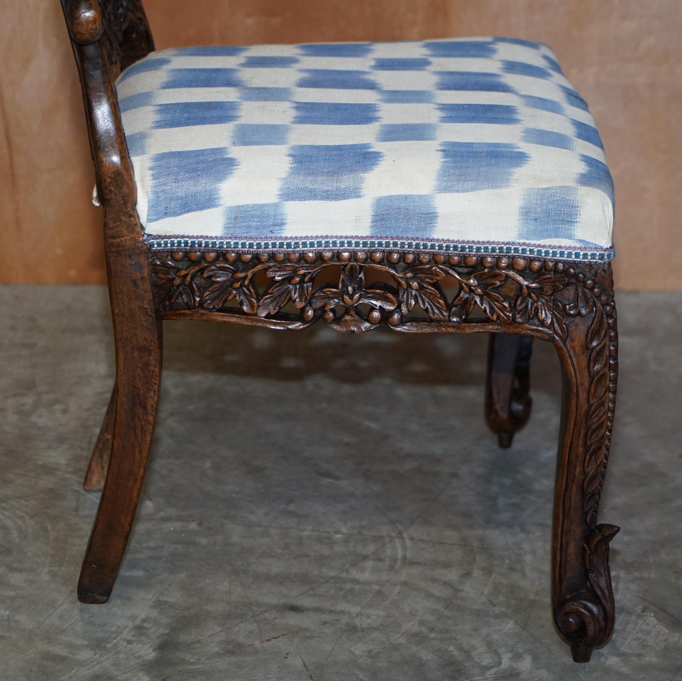 Lovely Hardwood Hand Carved Anglo Indian Burmese Chair with Floral Detailing For Sale 8