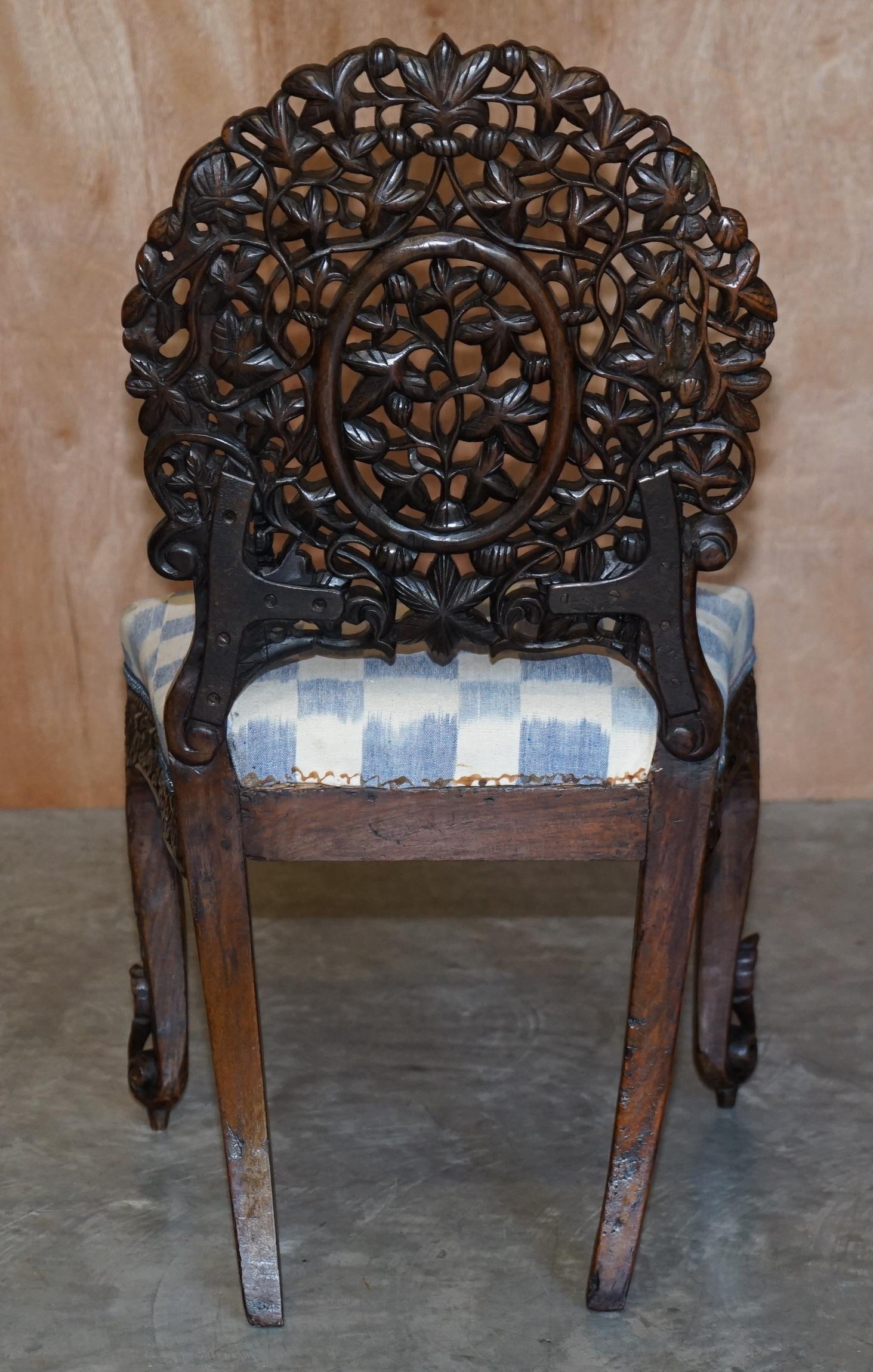 Lovely Hardwood Hand Carved Anglo Indian Burmese Chair with Floral Detailing For Sale 9