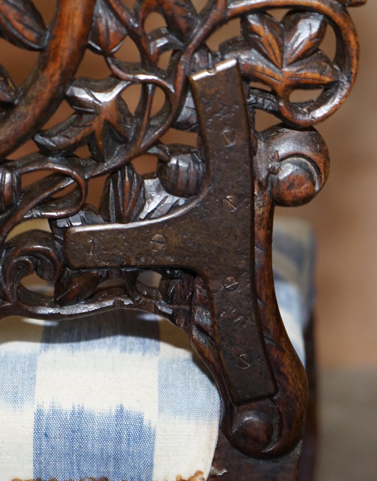 Lovely Hardwood Hand Carved Anglo Indian Burmese Chair with Floral Detailing For Sale 12