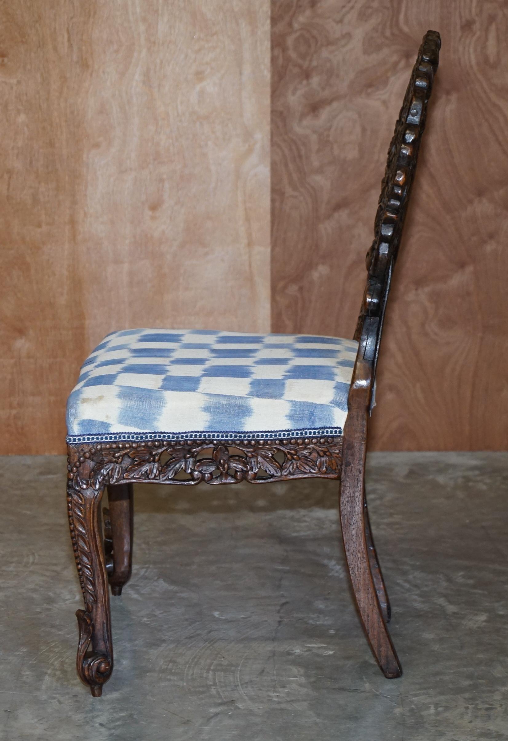 Schöner handgeschnitzter anglo-indischer birmanischer Stuhl aus Hartholz mit floralen Details im Angebot 12