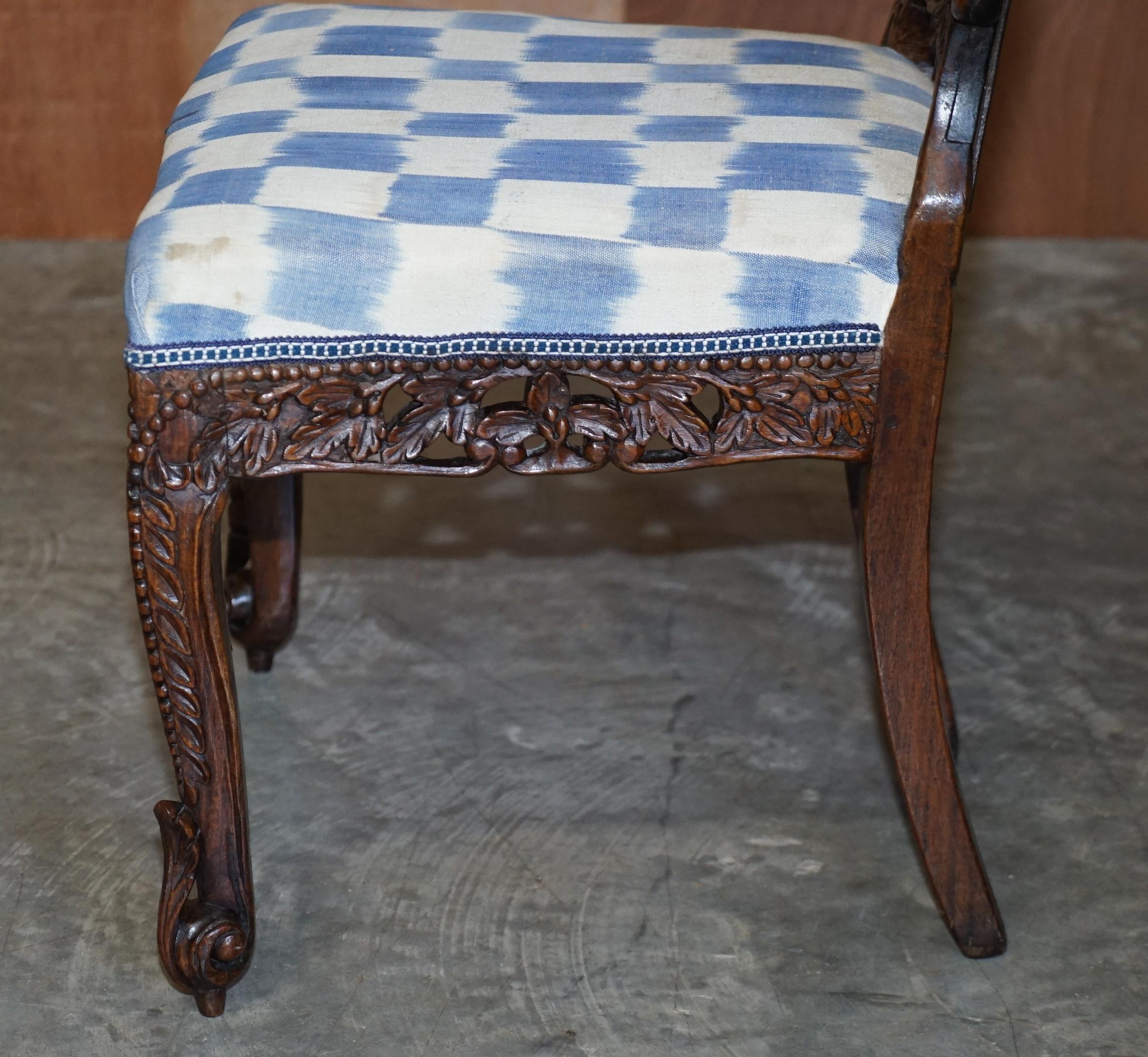 Lovely Hardwood Hand Carved Anglo Indian Burmese Chair with Floral Detailing For Sale 12