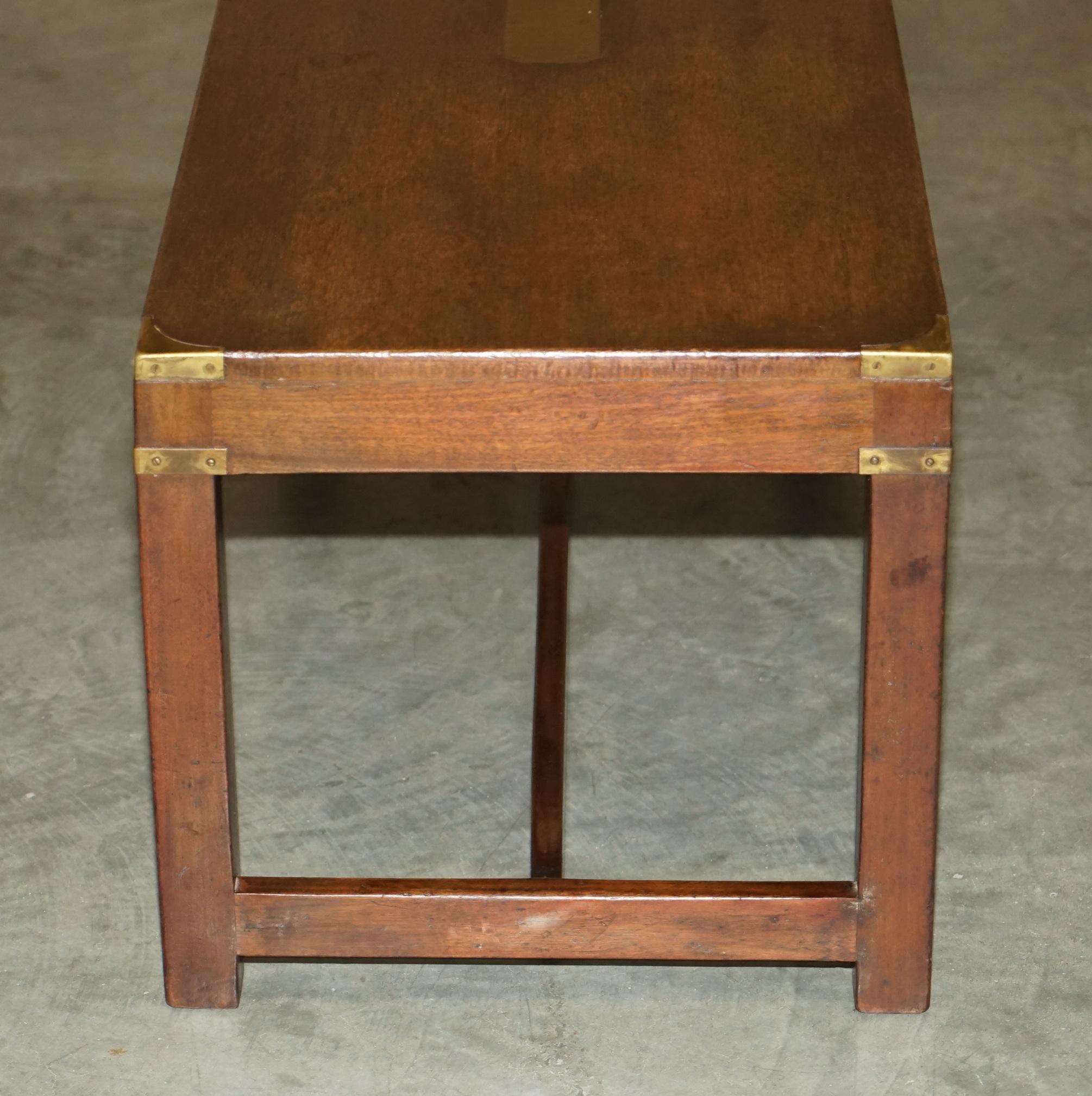 Lovely Hardwood Kennedy Harrods London Military Campaign Coffee Cocktail Table For Sale 5
