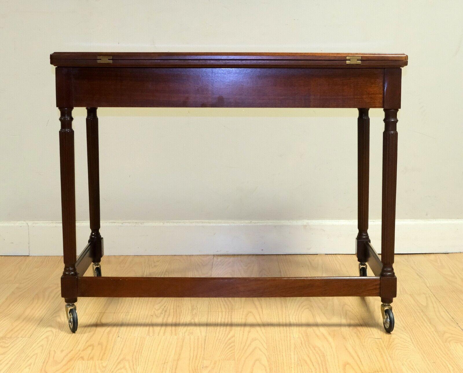 LOVELY HARDWOOD METAMORPHIC NEST OF TABLES FOLD OVER TOP REEDED & TURNED LEGs For Sale 3