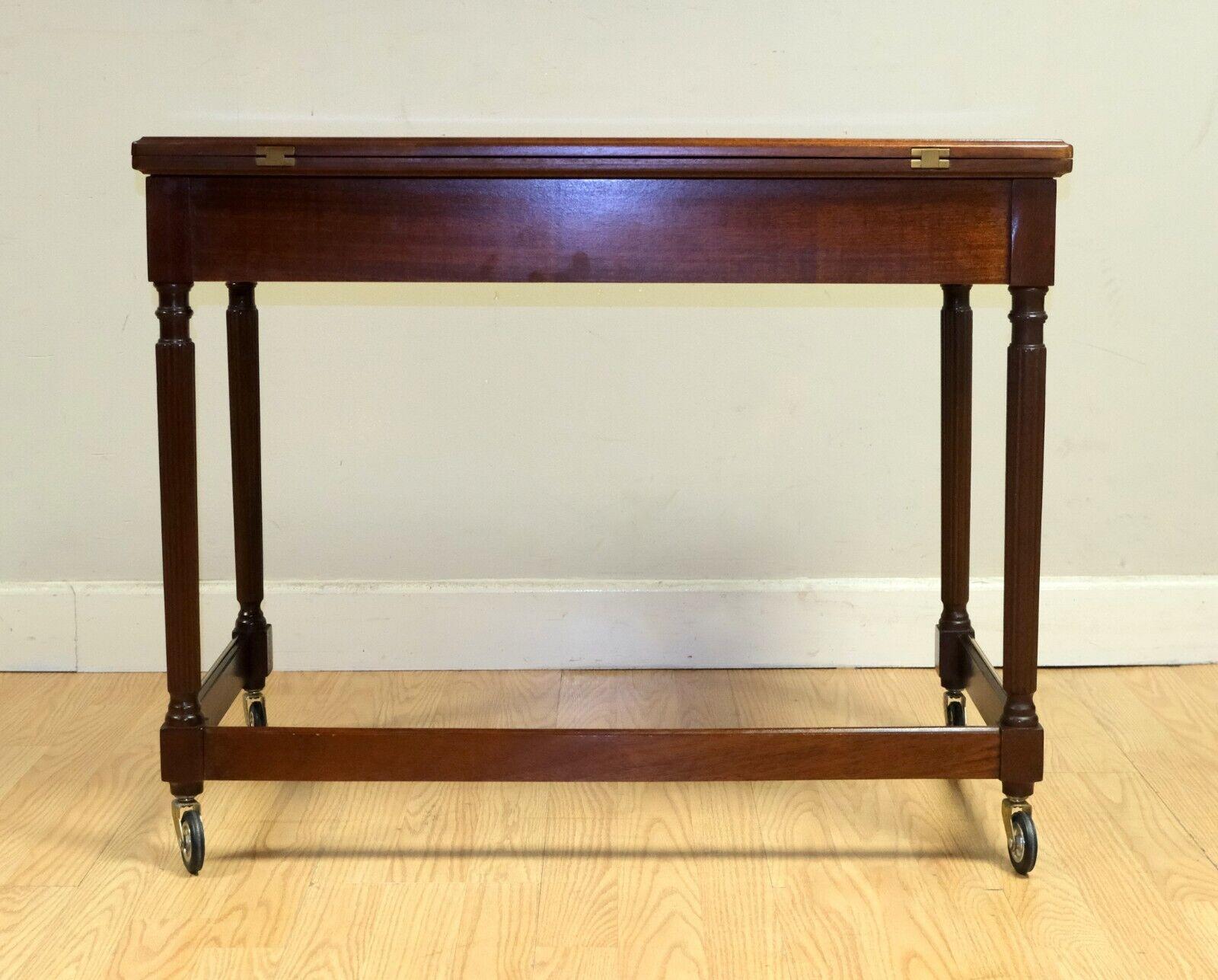 LOVELY HARDWOOD METAMORPHIC NEST OF TABLES FOLD OVER TOP REEDED & TURNED LEGs For Sale 4