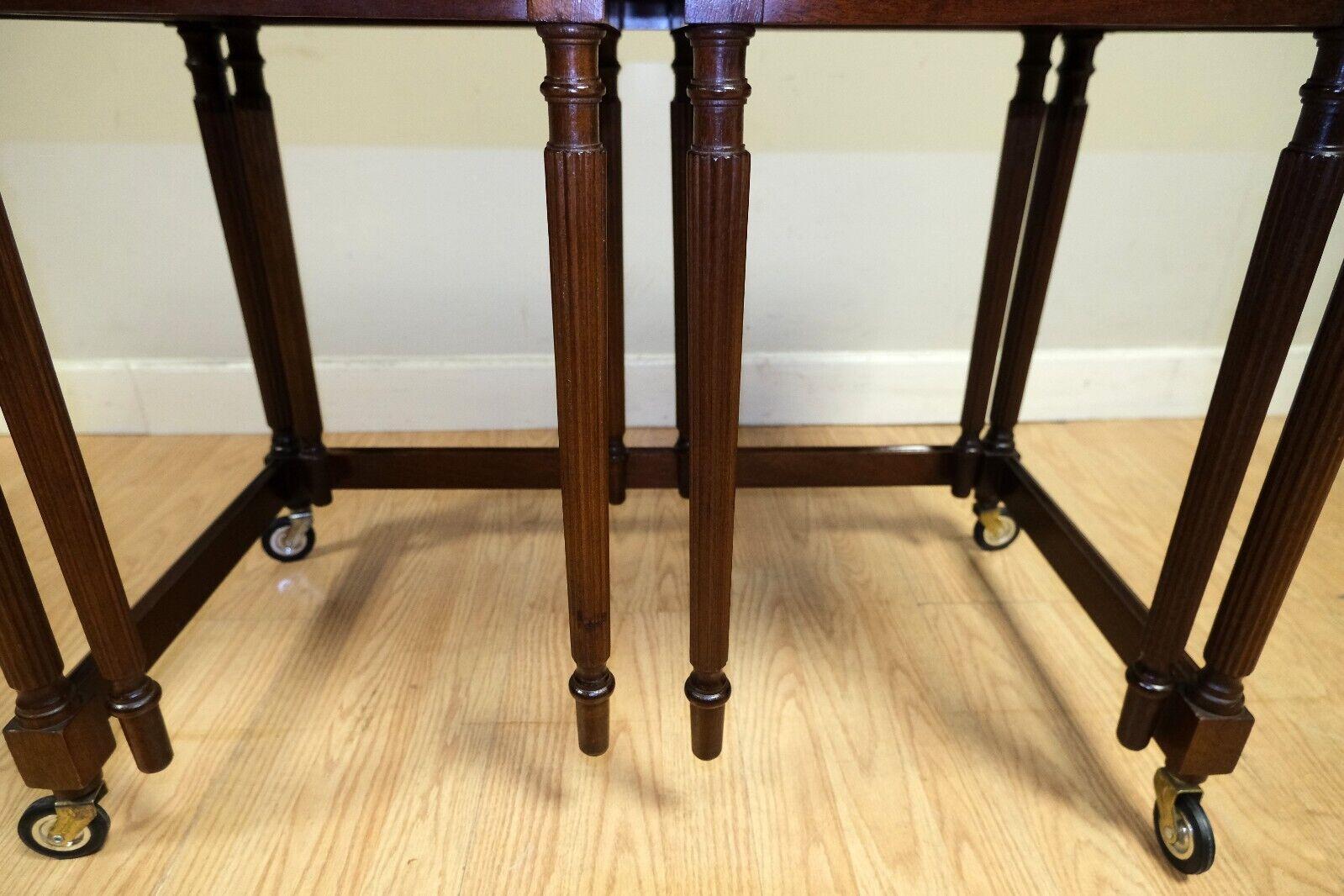 LOVELY HARDWOOD METAMORPHIC NEST OF TABLES FOLD OVER TOP REEDED & TURNED LEGs For Sale 12