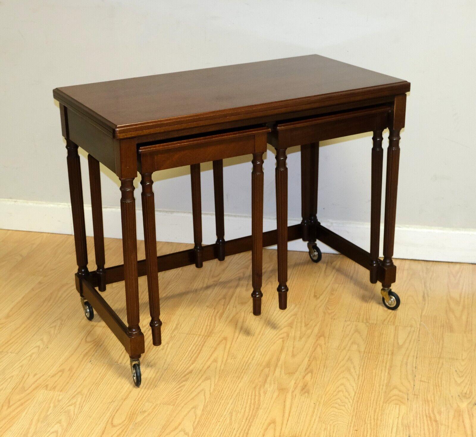Hand-Crafted LOVELY HARDWOOD METAMORPHIC NEST OF TABLES FOLD OVER TOP REEDED & TURNED LEGs For Sale